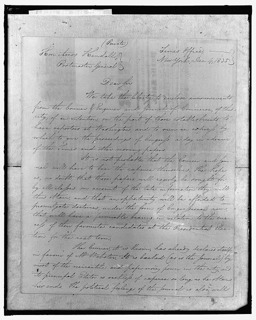 Photo:New York Times 1835 Letter Manuscript Benjamin F. Butler