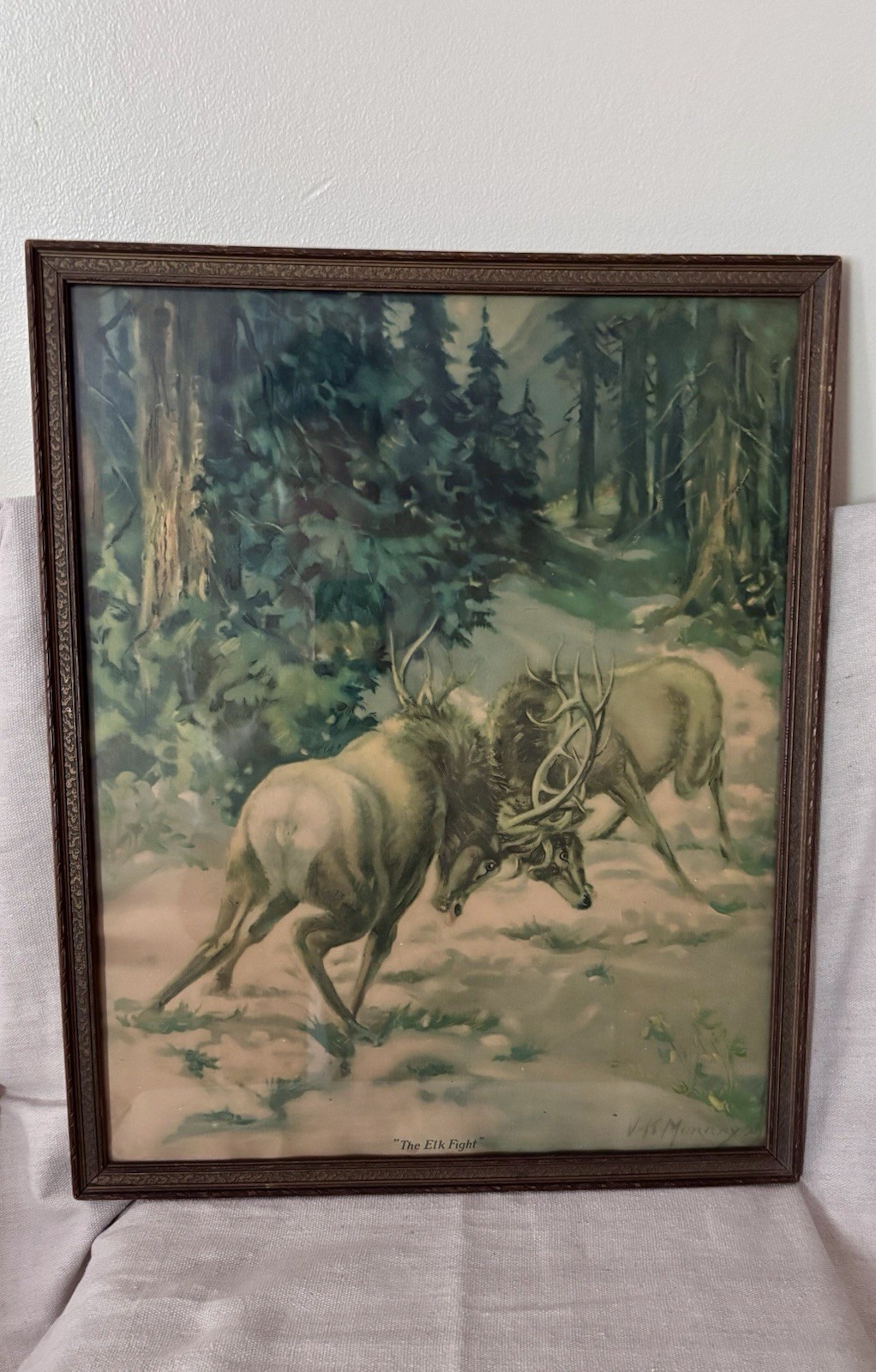 RARE Western Ammunition “The Elk Fight” Vintage Advertisement Poster 1920