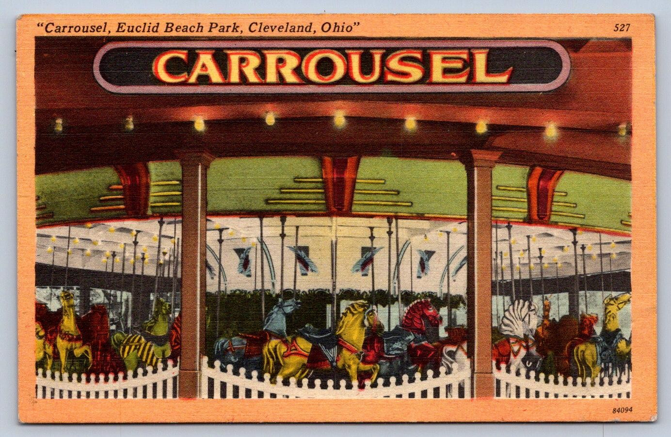 K65/ Cleveland Ohio Postcard Euclid Beach Amusement Park Linen Carrousel 77
