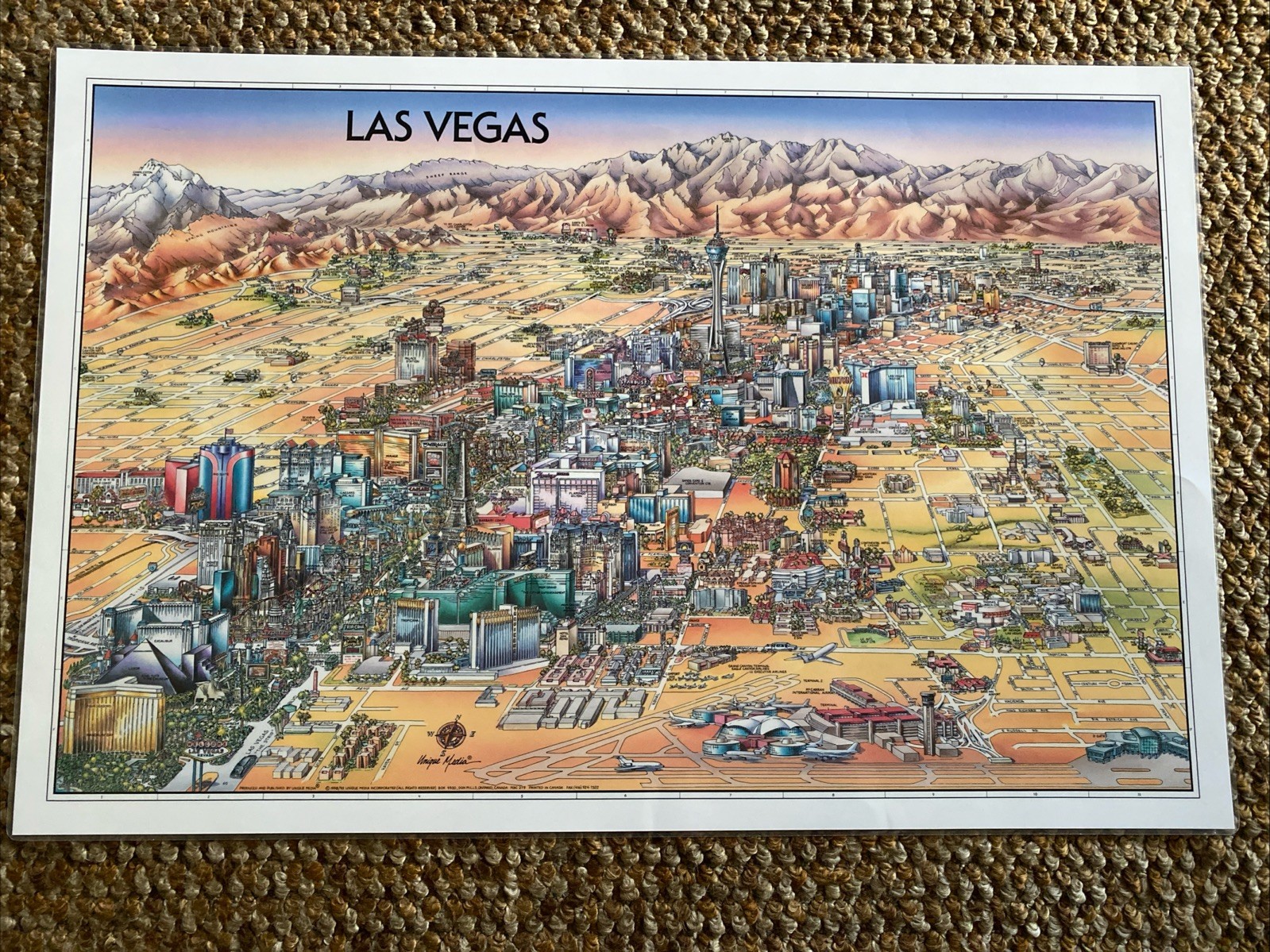 Map of Las Vegas Nevada Unique Media Maps Laminated Artistic Illustrated 1998
