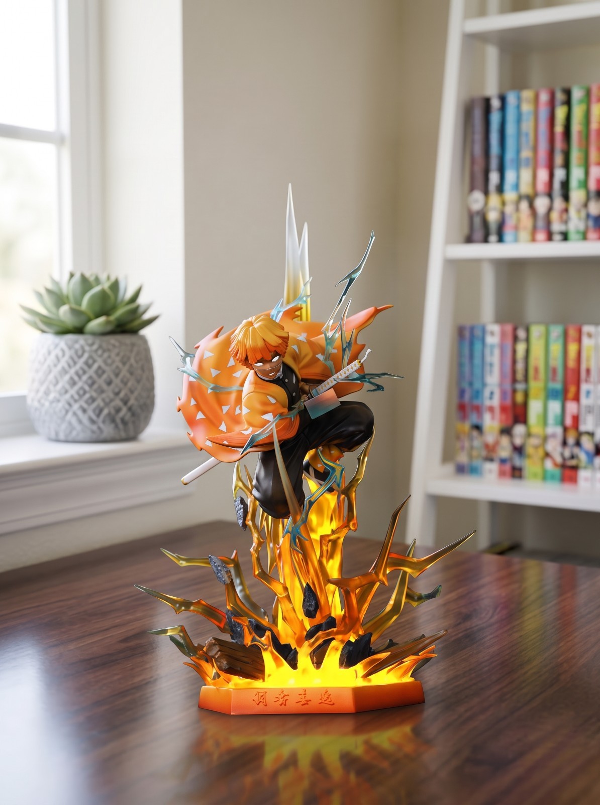 Demon Slayer Zenitsu Agatsuma Figure 35cm Thunderclap Light Up Anime Statue GK