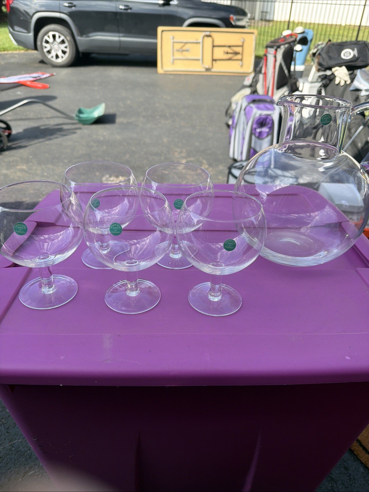 Tiffany & Co Crystal Pitcher 6 Balloon Goblets Hungary Barware Set 6 Pc