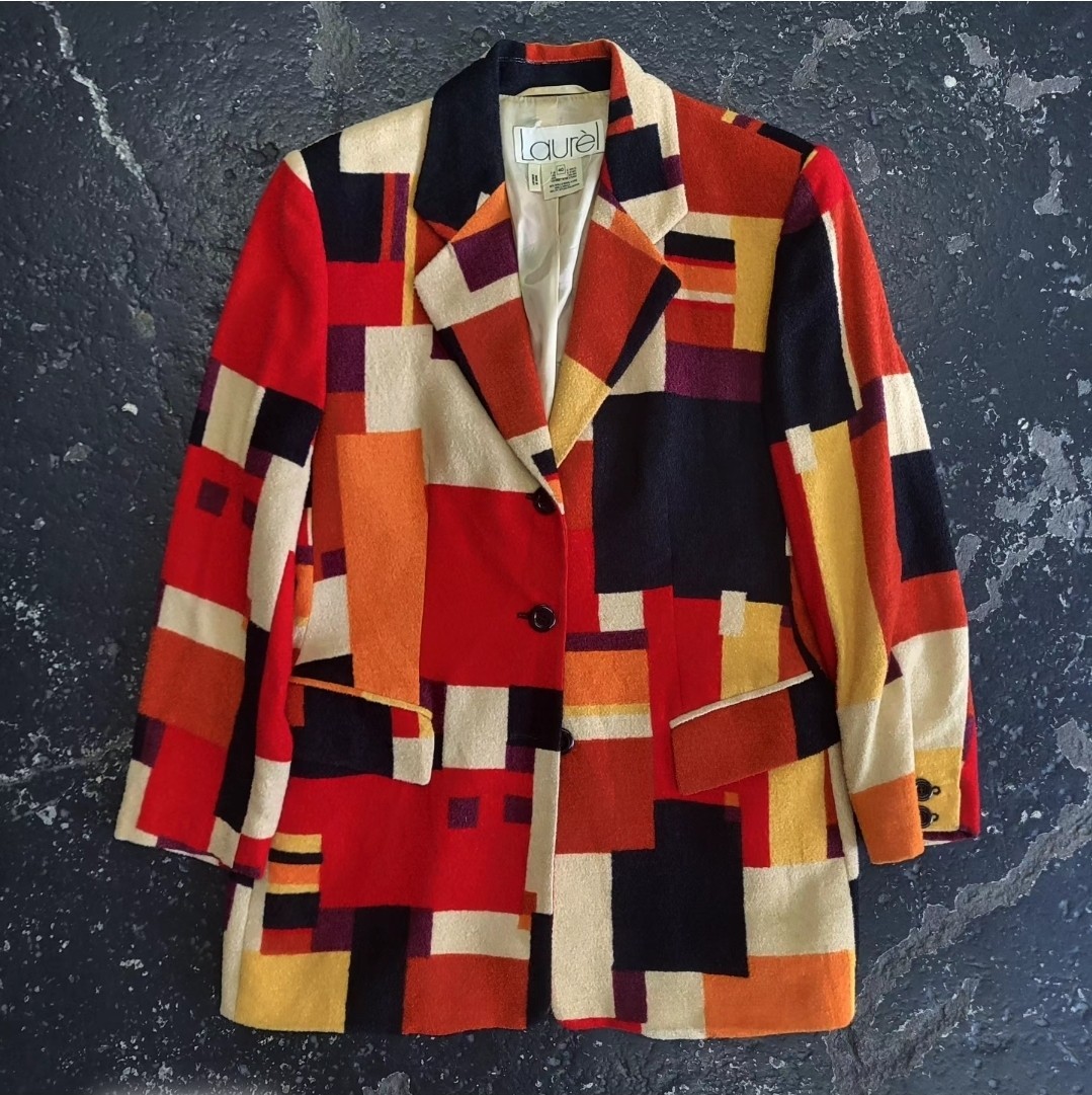VTG 80s LAUREL by ESCADA Colorblock Jacket Blazer Wool Crepe Womans Sz 40 RARE