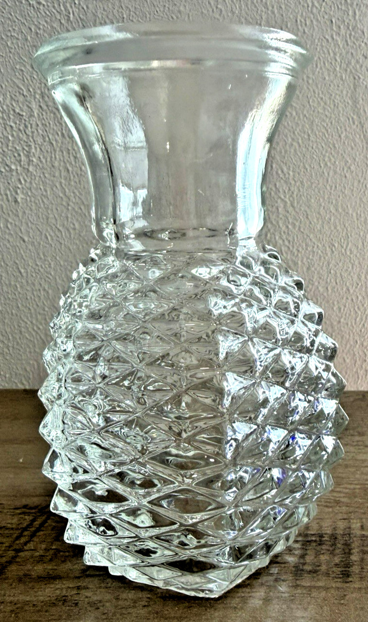 Vtg FTD Clear Glass Pineapple Vase 1980 Diamond Point Flower Bulb Forcing 5.5\