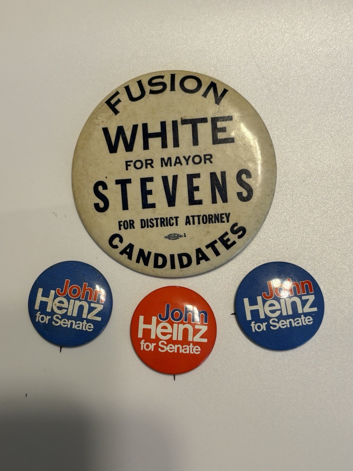 Vintage Political Button Lot John Heinz Senate PA Fusion White Stevens Hoffman