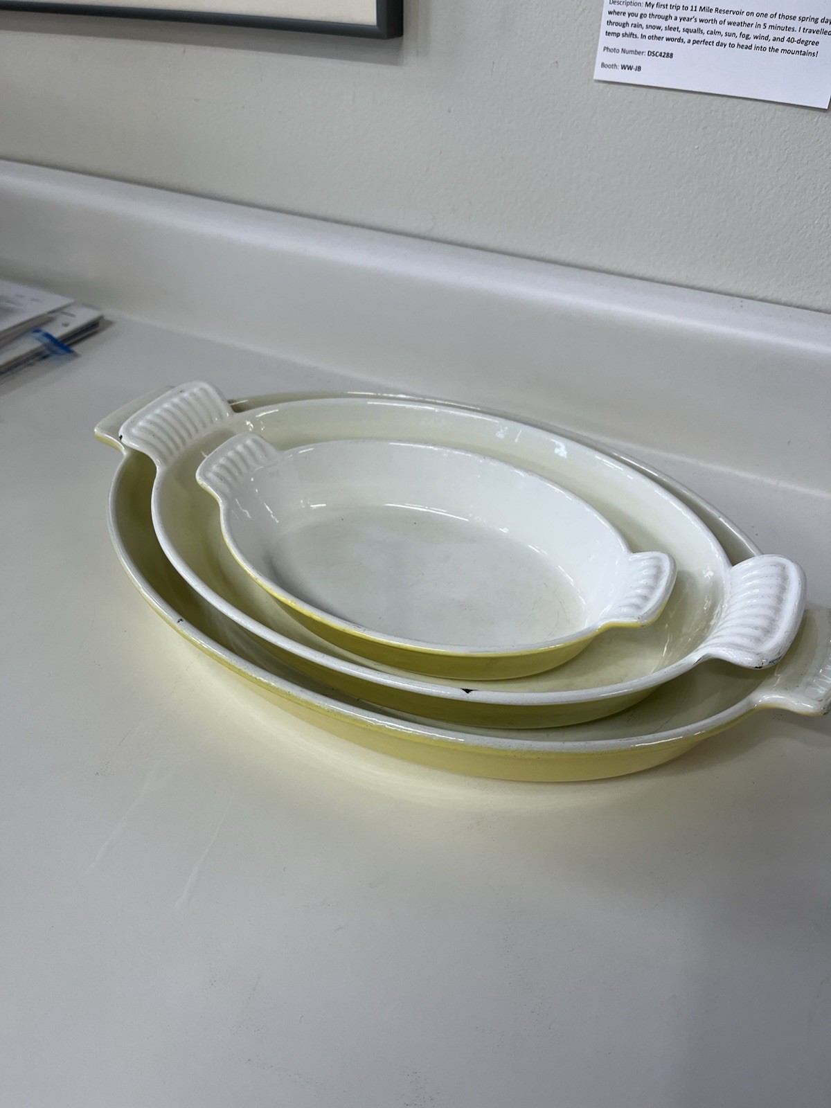 VTG Descoware France Belgium Yellow Enameled Cast Iron Au Gratin Baking Dish Set