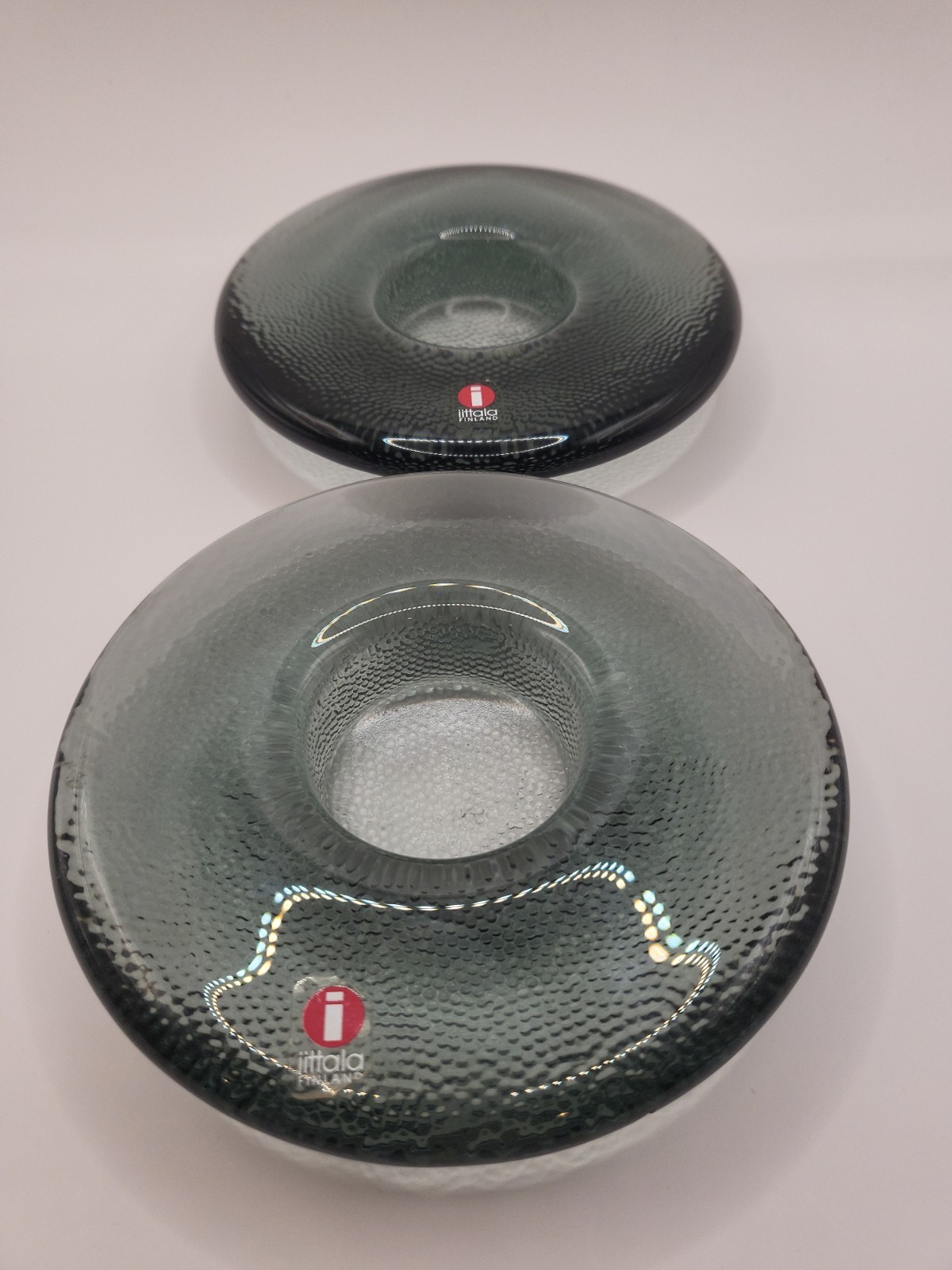 Iittala Finland Nappi Markku Salo Designed Smoky Gray Art Glass Tealight Holders Iittala Finland Nappi Markku Salo Designed Smoky Gray Art Glass Tealight Holders