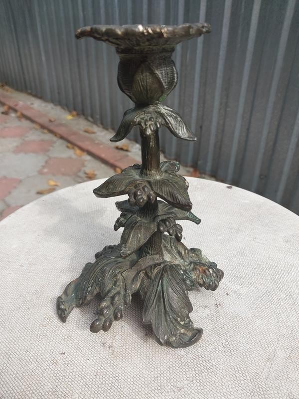 Vintage USSR Bronze Floral Candlestick Flower Candle Holder 1960s-1970s