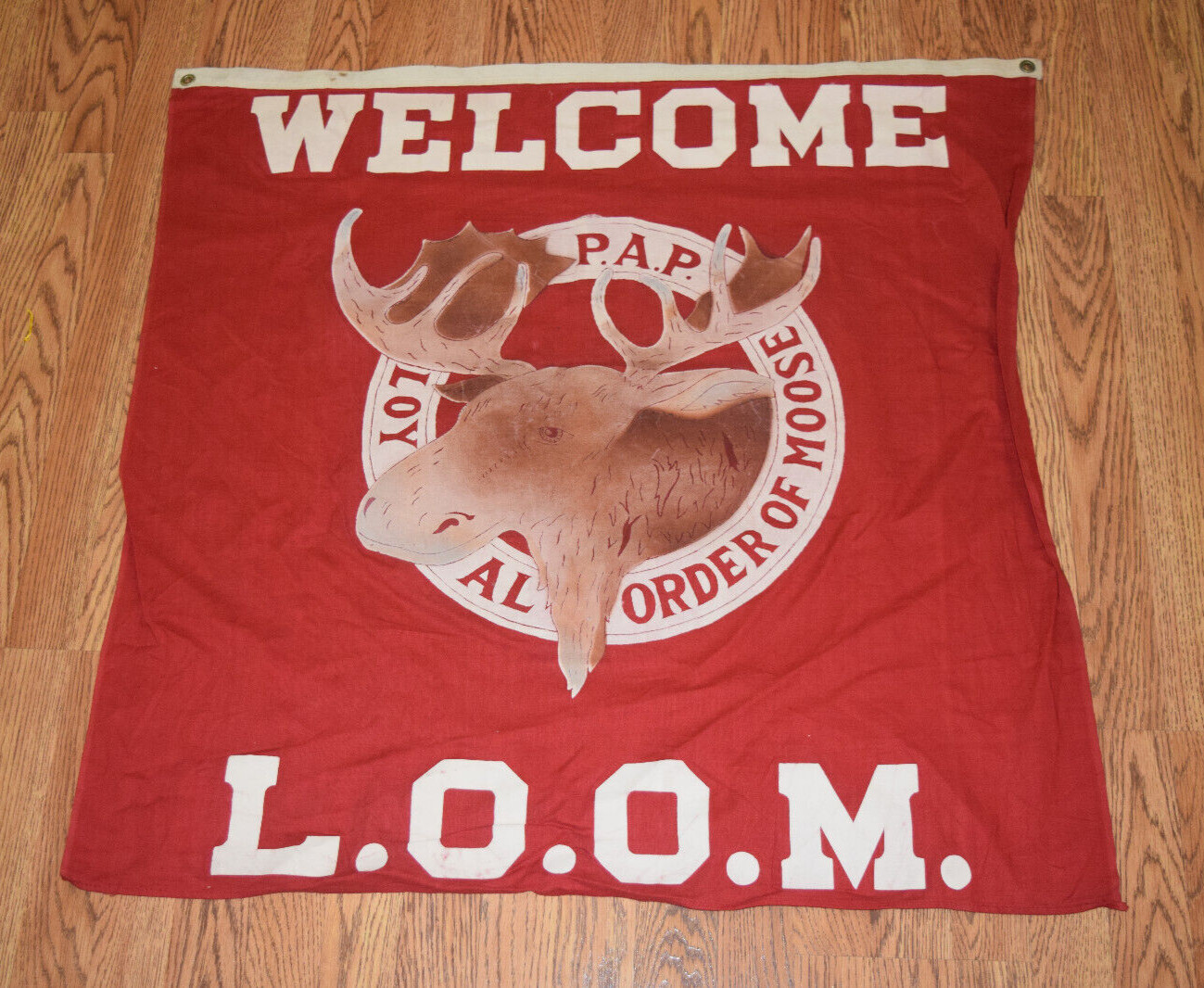 Vintage Welcome to L.O.O.M. Loyal Order of Moose Lodge Wall Decor Banner / Flag Vintage Welcome to L.O.O.M. Loyal Order of Moose Lodge Wall Decor Banner / Flag