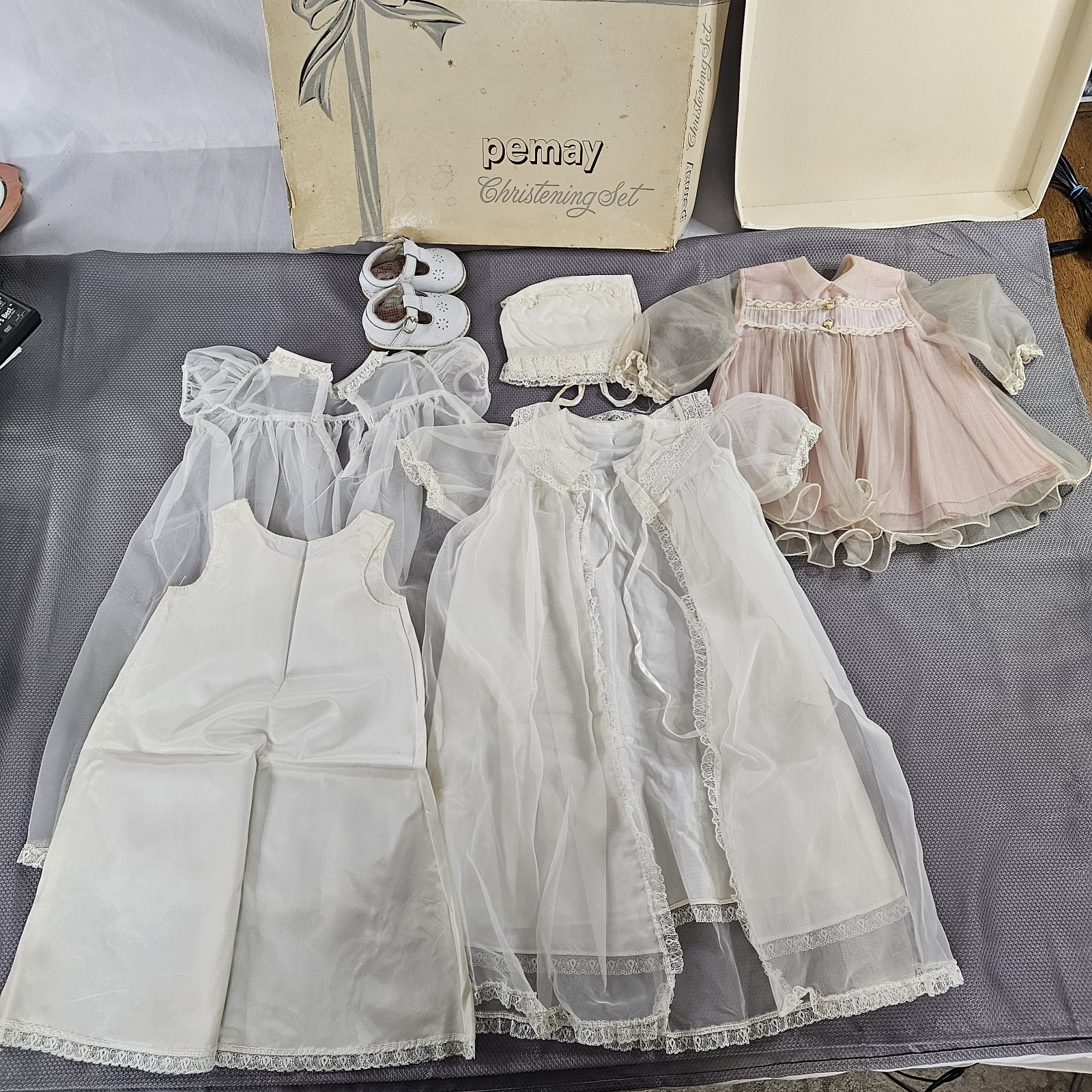 Vintage Pemay Girls CHRISTENING SET 12 Months 6 Piece Set w/ Original Box READ⬇
