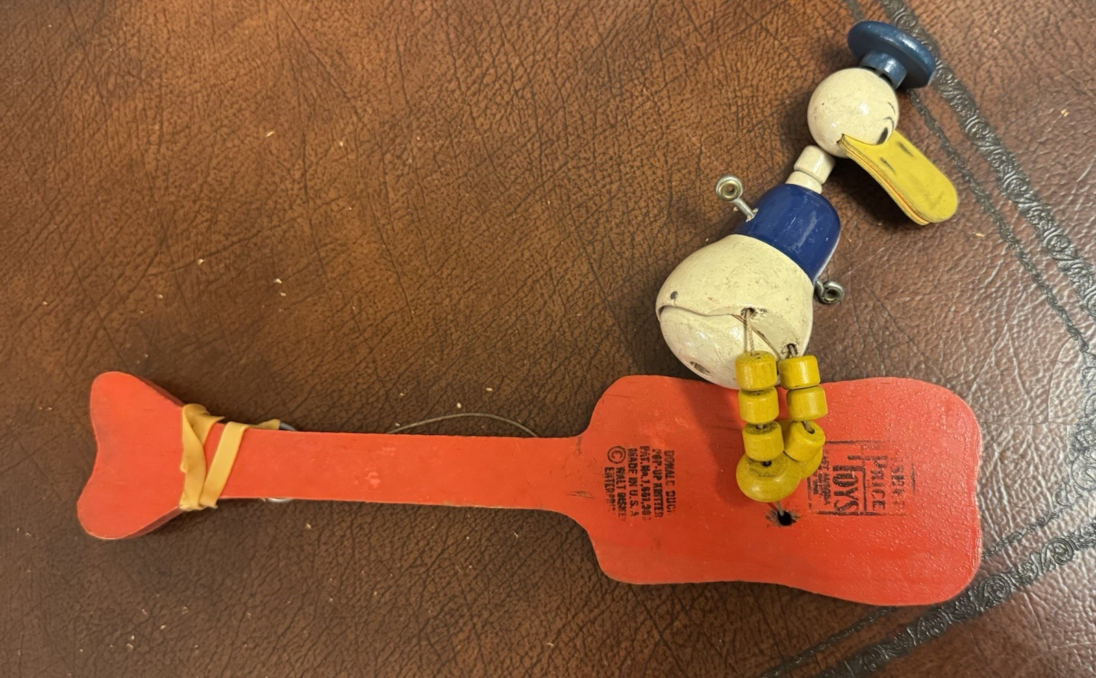 1930s Fisher Price Wood Donald Duck Pop Up Toy W/ Paddle Rare Clean Collectors