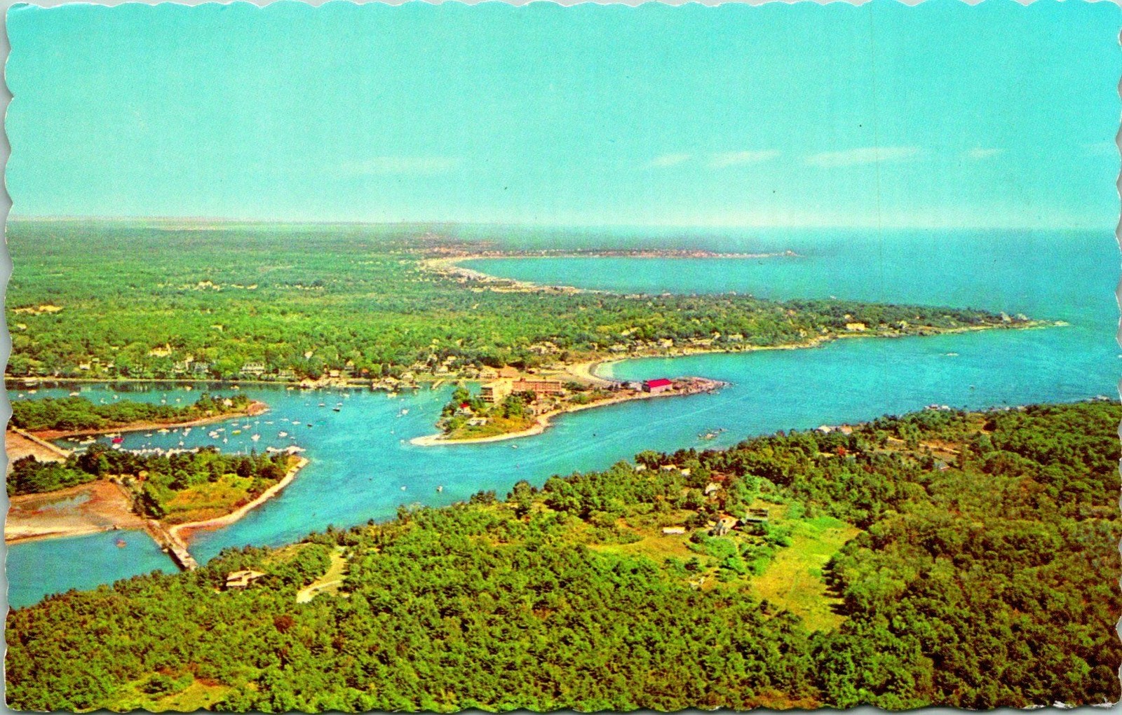 York Harbor ME Aerial View Island Postcard Unused (22910)