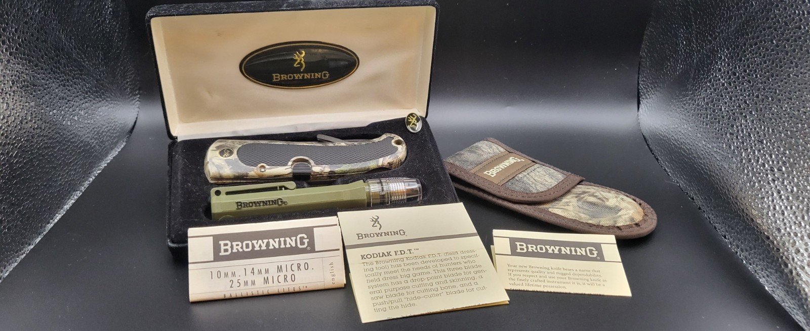 Vintage Browning Kodiak FDT 640 Camo Knife Flashlight Combo Set Mint MIB Seki Ja Vintage Browning Kodiak FDT 640 Camo Knife Flashlight Combo Set Mint MIB Seki Ja