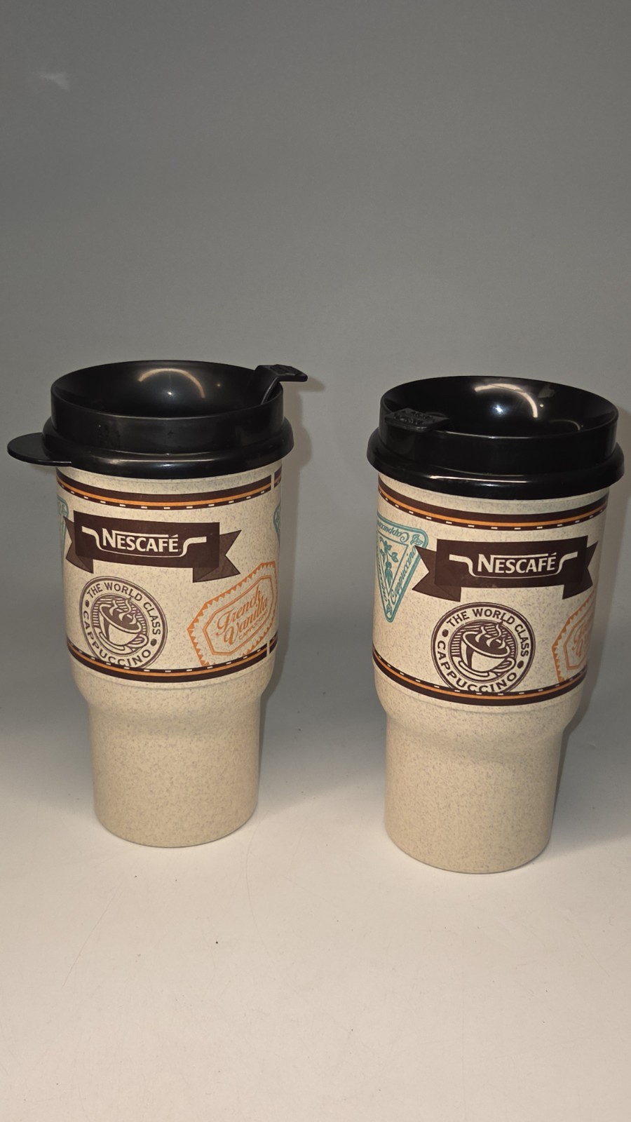 Vintage NOS New NESCAFÉ Gas Station Travel Mugs Set of 2 Retro Made In Usa 