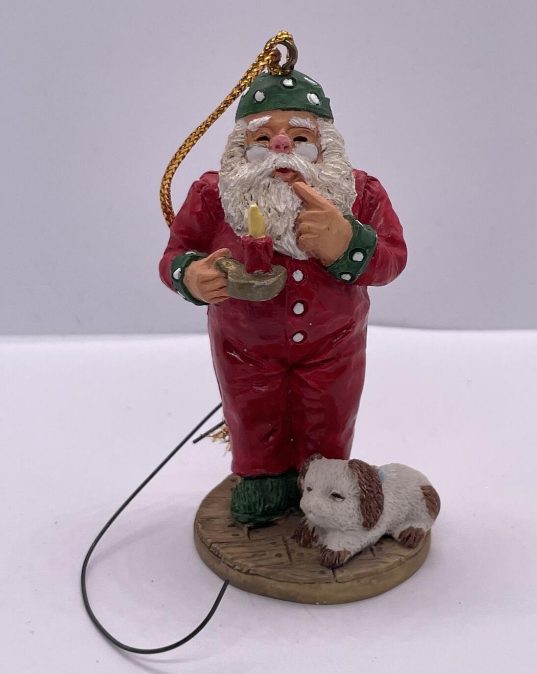 Vintage: Christmas Ornament Santa Claus w/ Dog, 3 inches