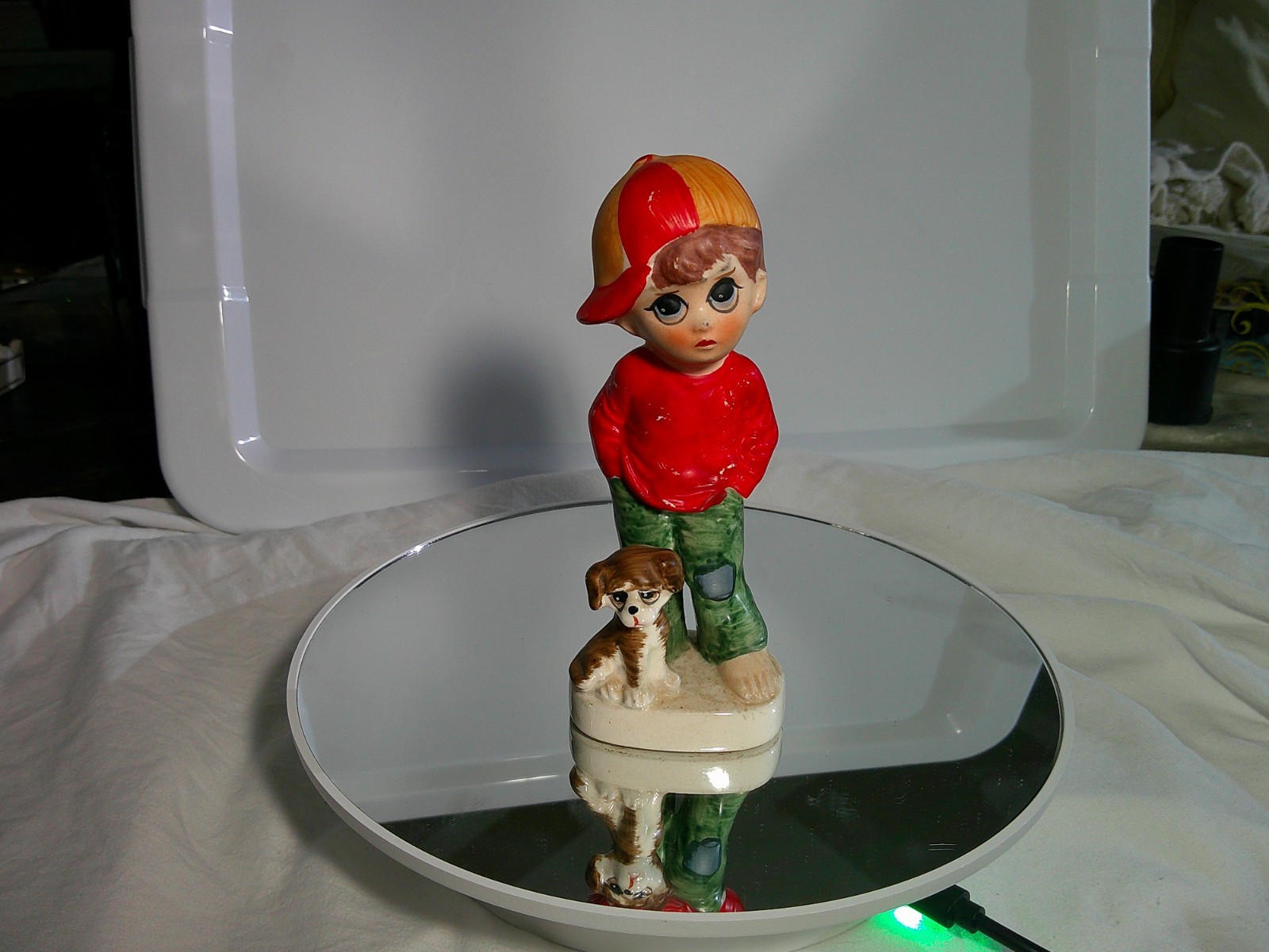 Vintage 1970s Big Eye Boy & Dog Ceramic Figurine Kitsch Made in Japan Red Cap Vintage 1970s Big Eye Boy & Dog Ceramic Figurine Kitsch Made in Japan Red Cap