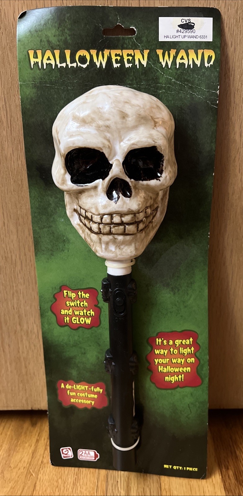 Vtg Gemmy Halloween Wand Flashlight Skeleton Skull Light Up Rare NOS