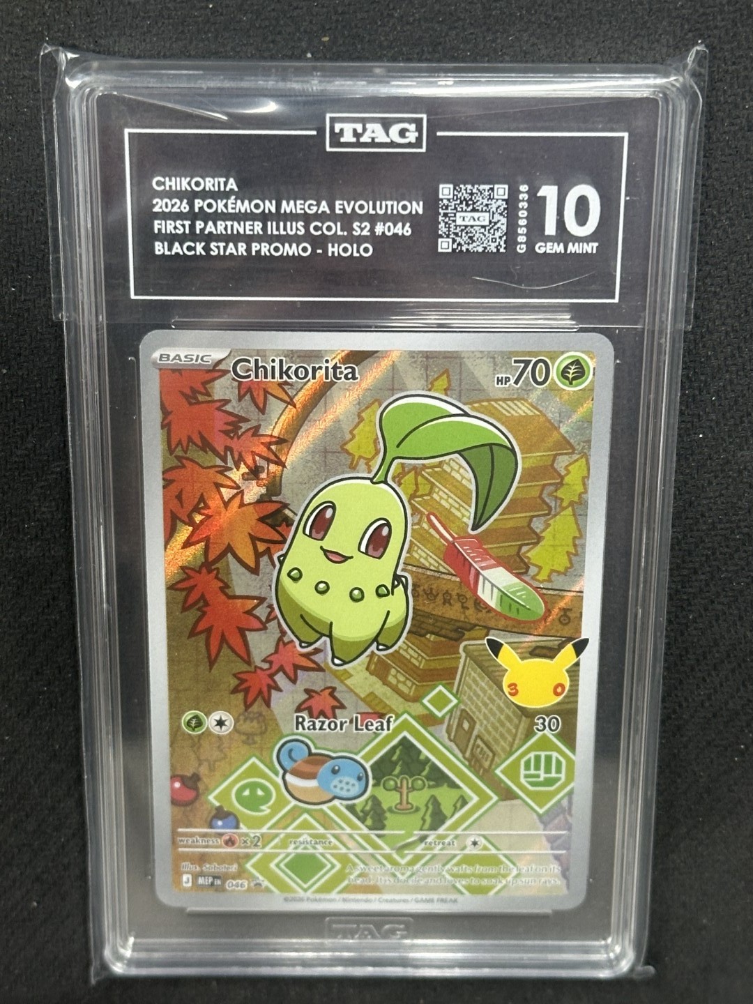 Chikorita 2026 Pokemon First Partner Series 2 Black Star Promo TAG 10 PSA #46