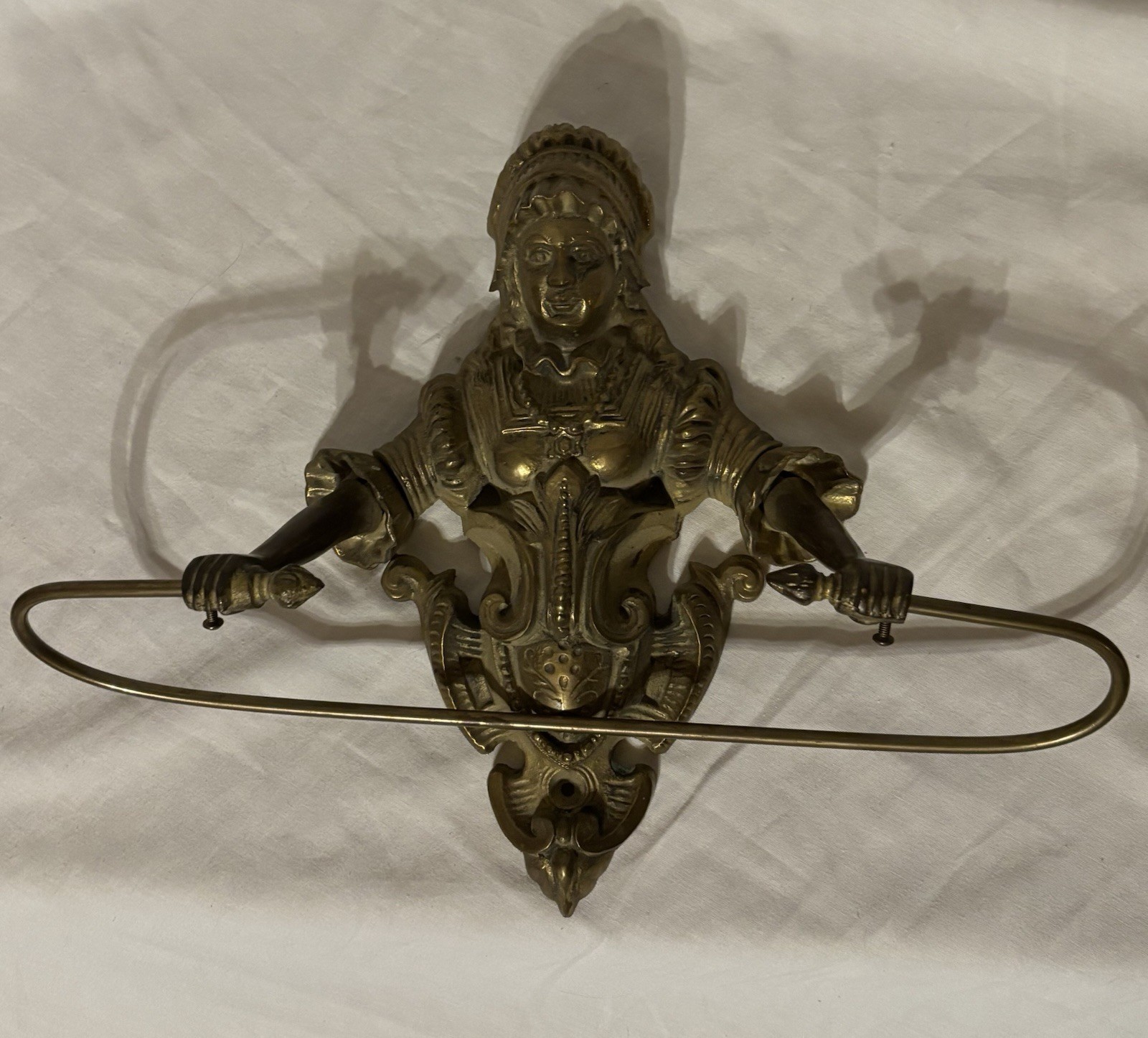 Vintage Wall Mount Brass French Victorian Woman Towel Holder/Rack