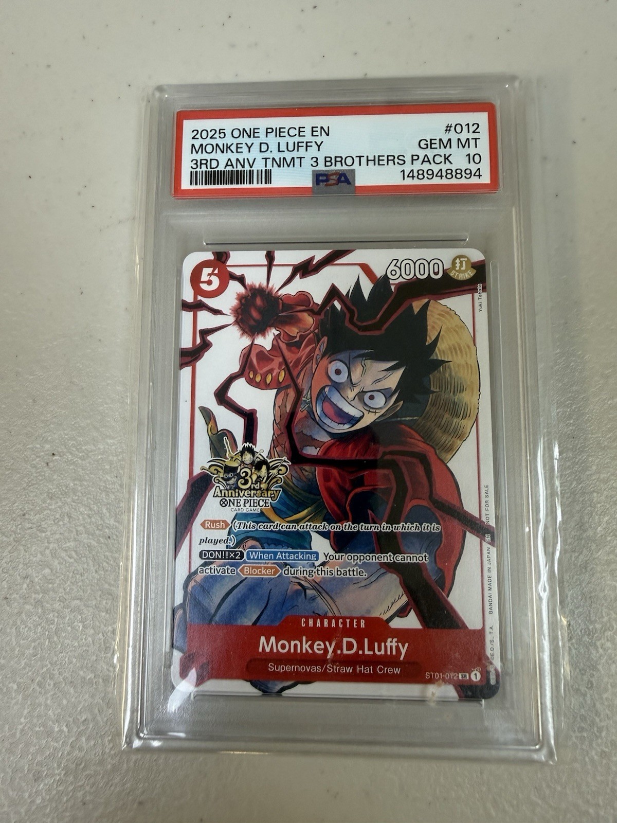 2025 One Piece EN Monkey D. Luffy #012 3rd Anniversary PSA 10