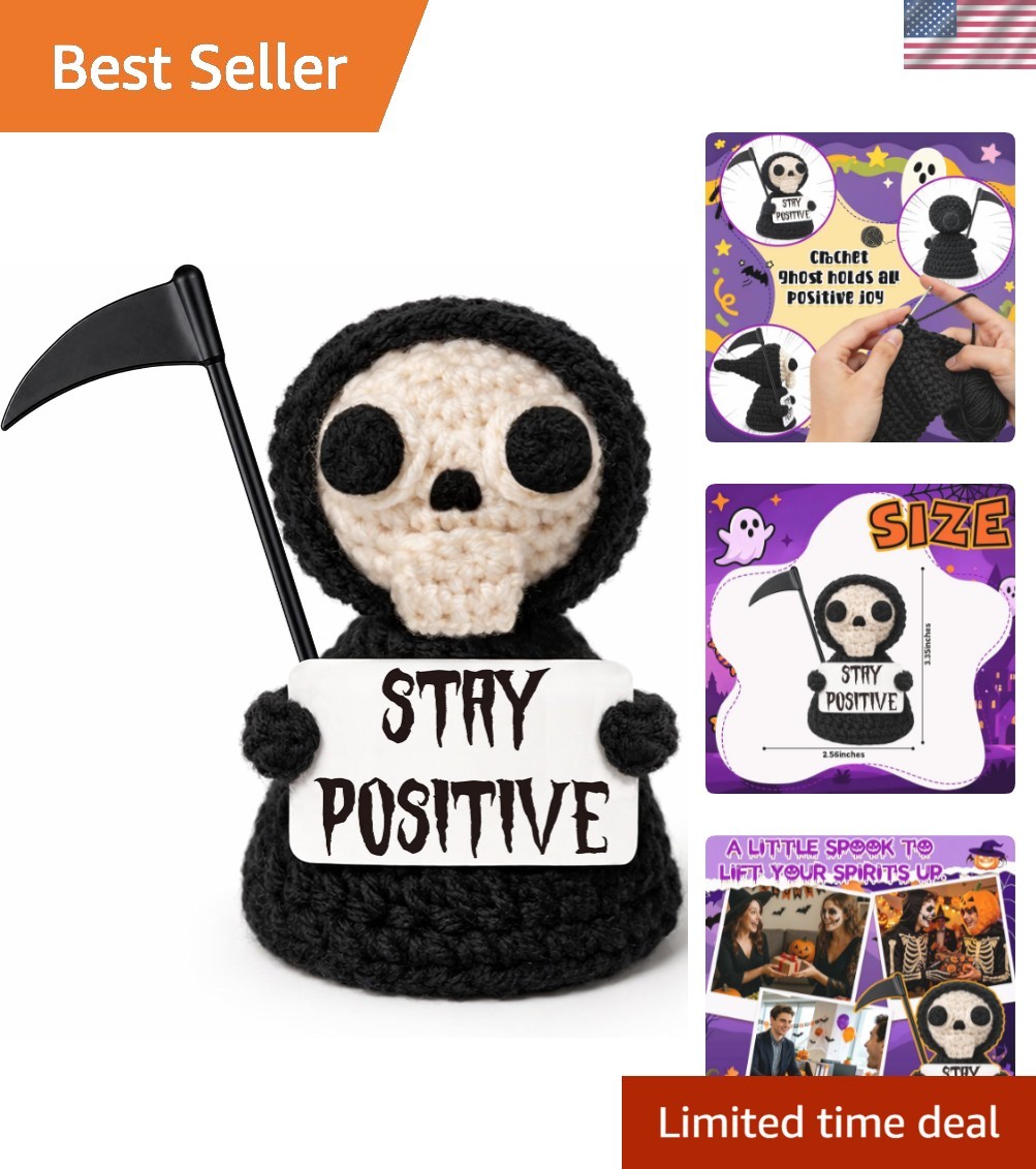 Funny Gothic Grim Reaper Crochet Plush - Spooky Cute Office Decor & Dark Humo...
