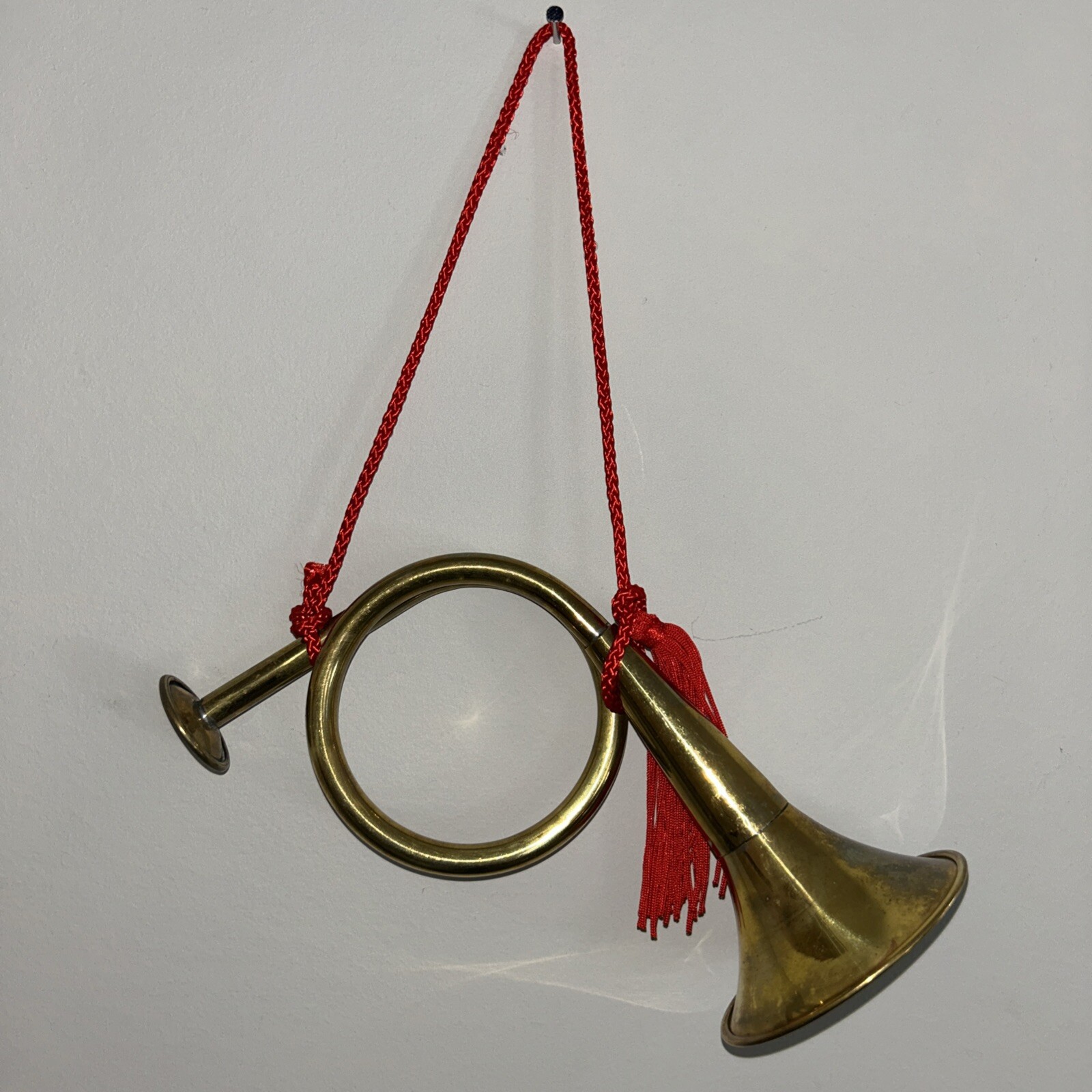 VTG Solid Brass Horn Christmas Bugle Ornament Christmas 9” X 4”Patina Heritage