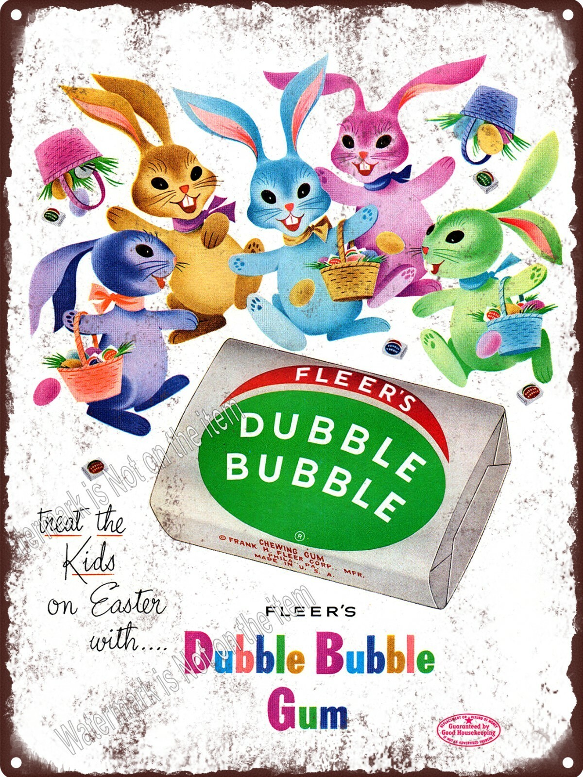 1953 Dubble Bubble Gum Fleer's 5 Easter Bunnies Candy Metal Sign 9x12 1953 Dubble Bubble Gum Fleer's 5 Easter Bunnies Candy Metal Sign 9x12