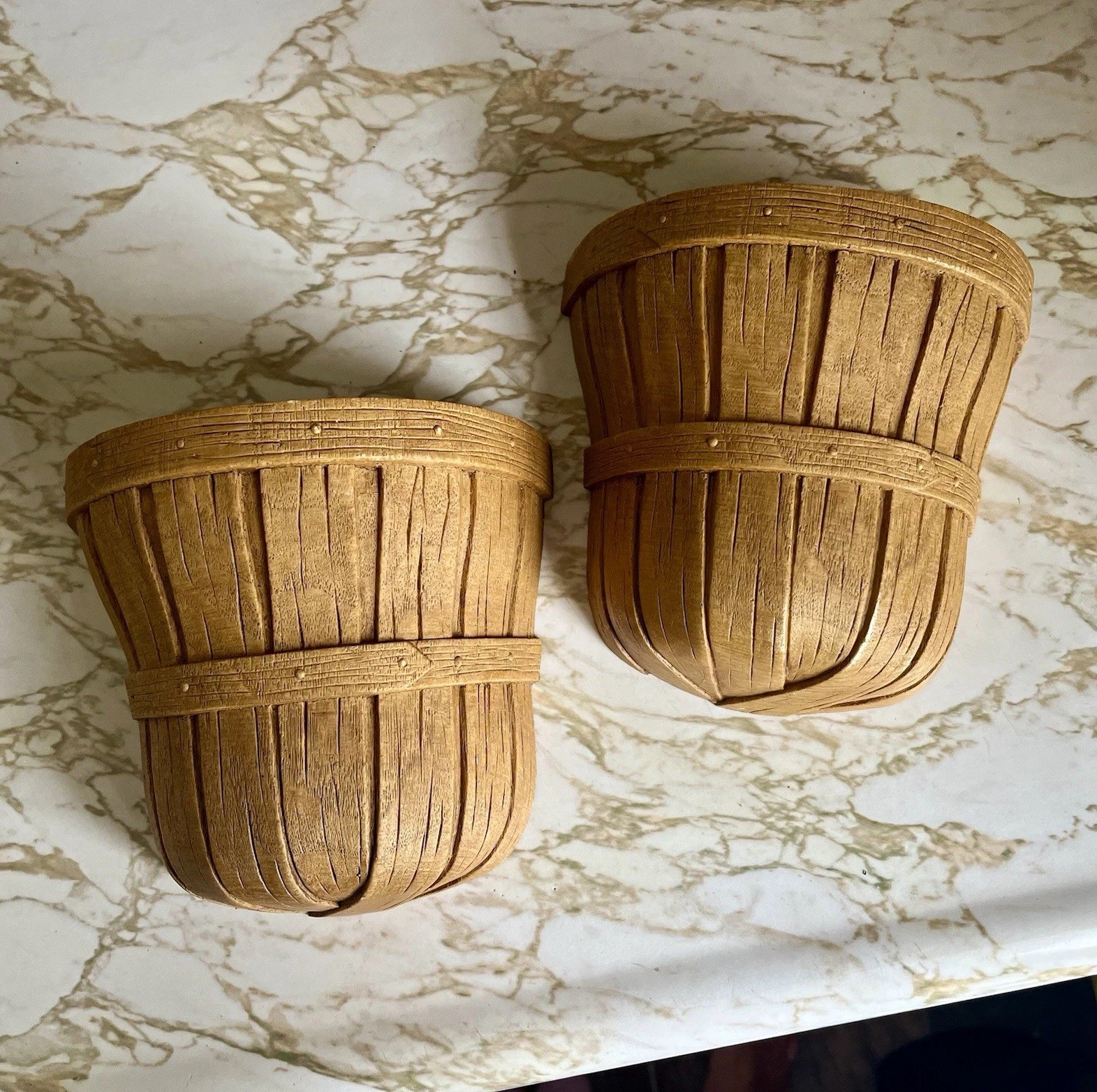 Vintage Homco Pair Faux Wicker Basket Wall Pocket Dried Floral Cottagecore 2pcs