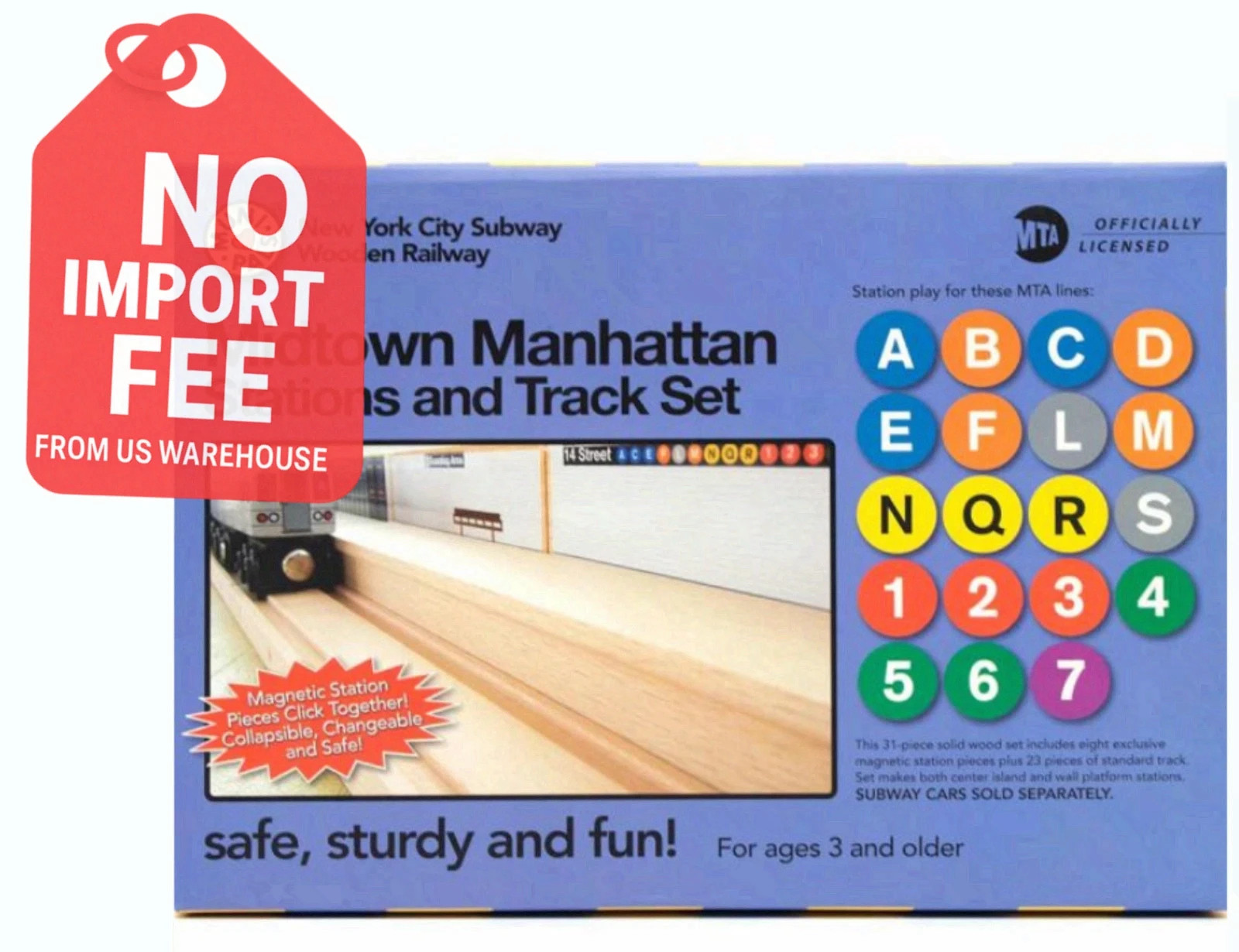 Munipals Midtown Manhattan Wooden 23 Piece Subway Train Station and Track Set
