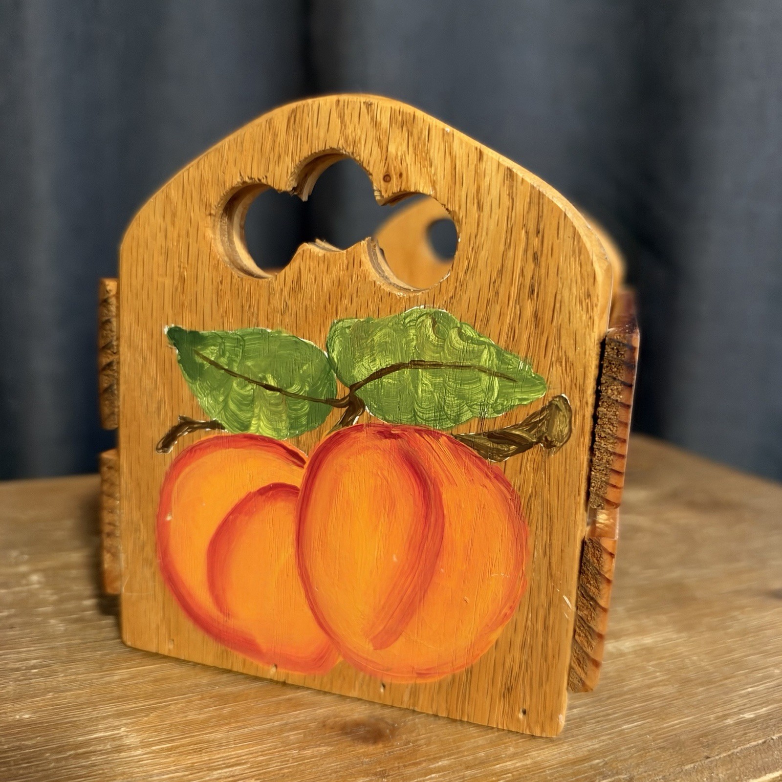 VTG Wooden Box Organizer Hand-Painted Fruit Folk Art Retro Kitchen Farmhouse