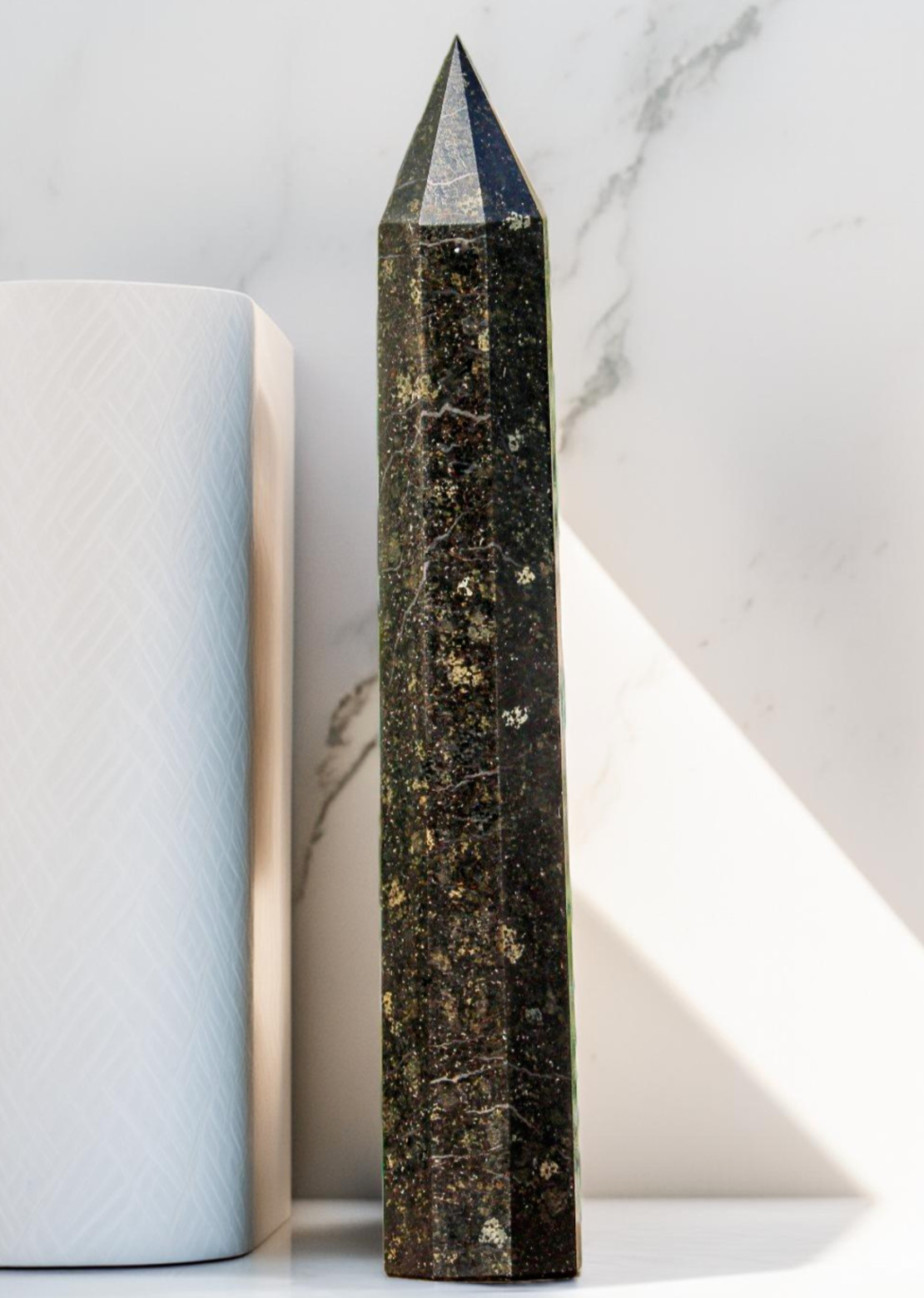 4.9LB 375MM Nuummite Great 8 Faceted Crystal Healing Energy Obelisk Tower