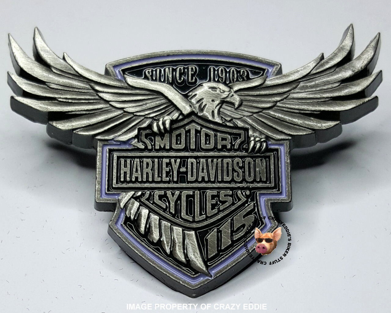HARLEY-DAVIDSON 115TH ANNIVERSARY PIN SOARING EAGLE WITH BAR & SHIELD FREE POUCH