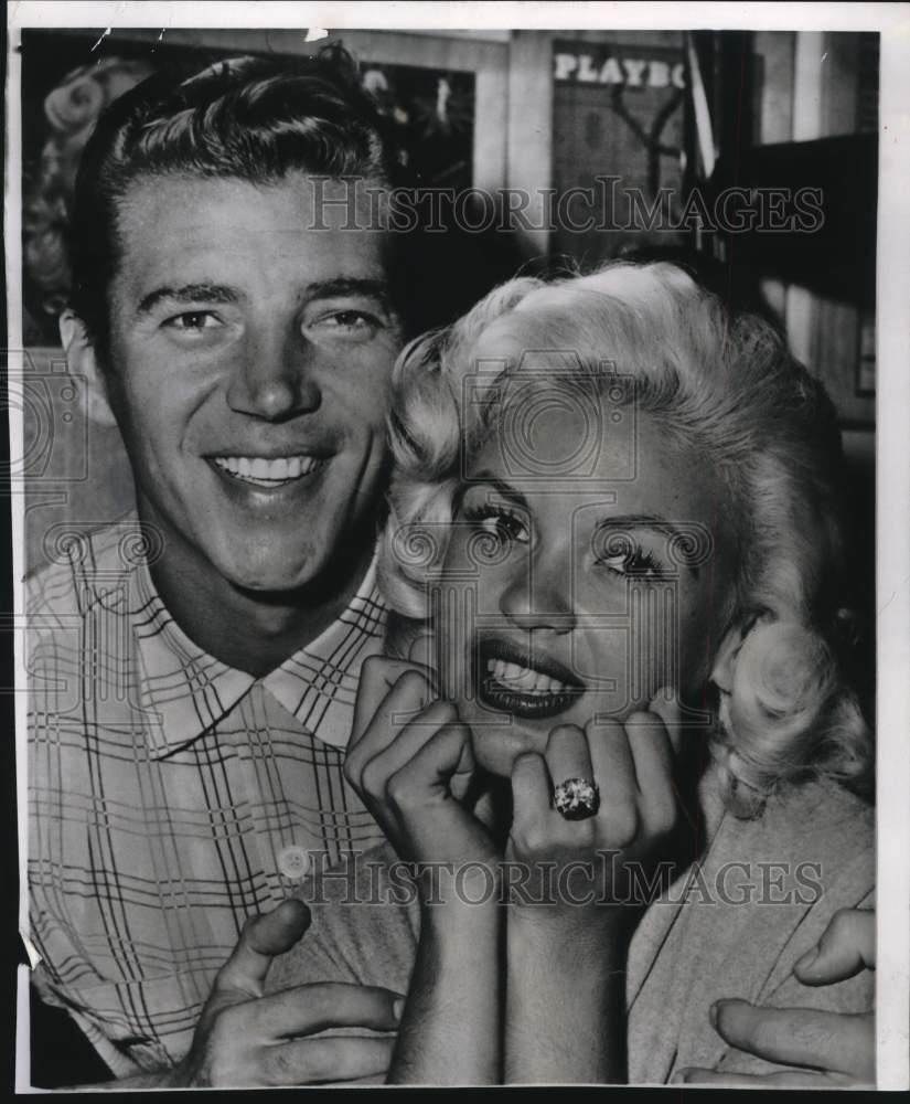 1957 Press Photo Mickey Hargitay and Jayne Mansfield are engaged, Hollywood