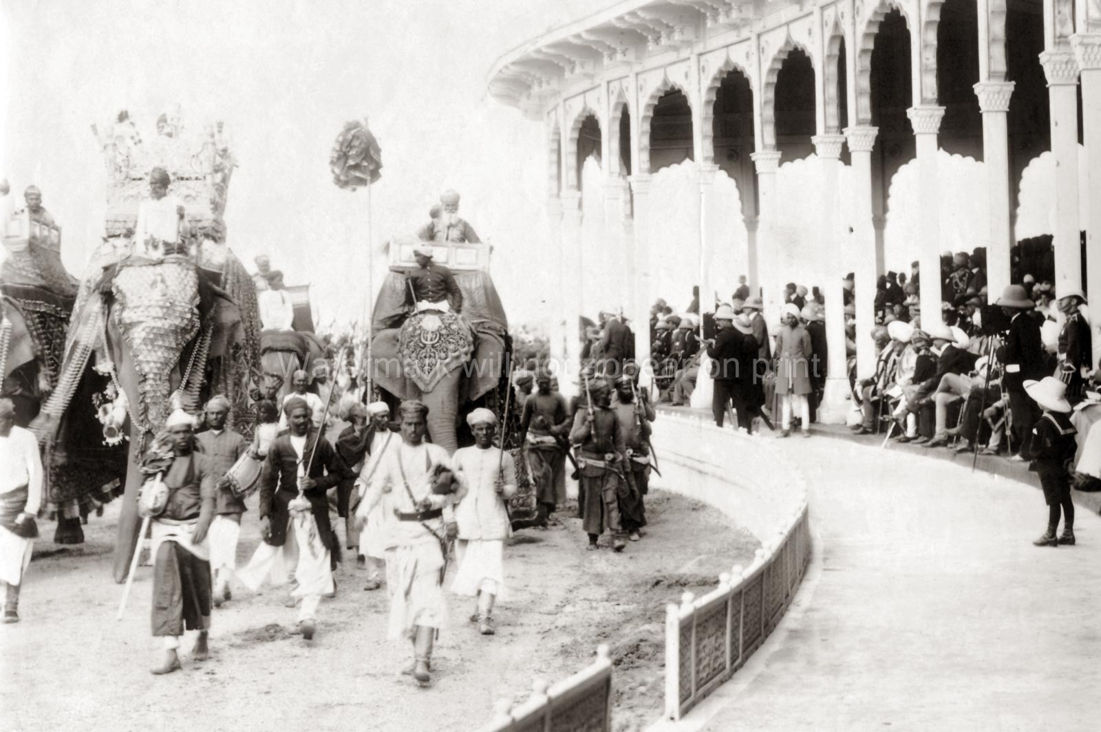 Delhi Durbar India Elephants Procession Maharajas Crowd Vtg. Photo 19thC.