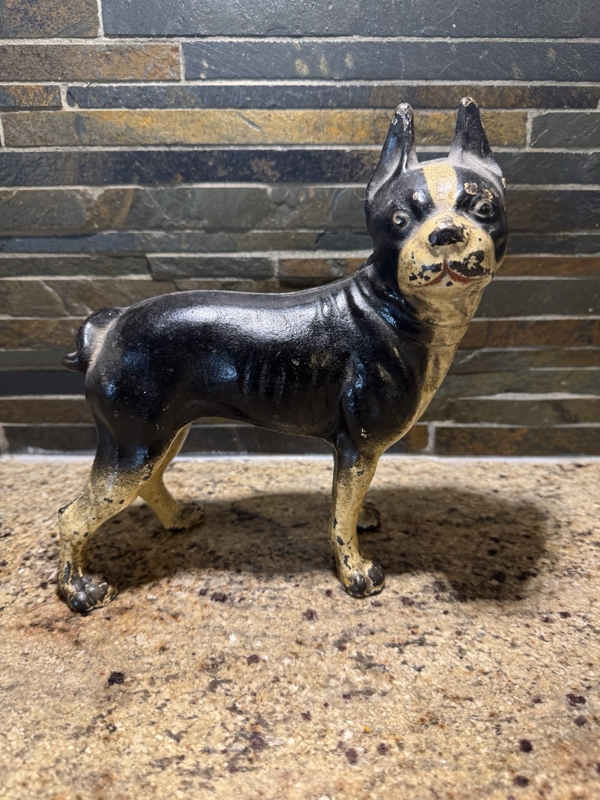 Antique Cast Iron Boston Terrier Doorstop 8.5