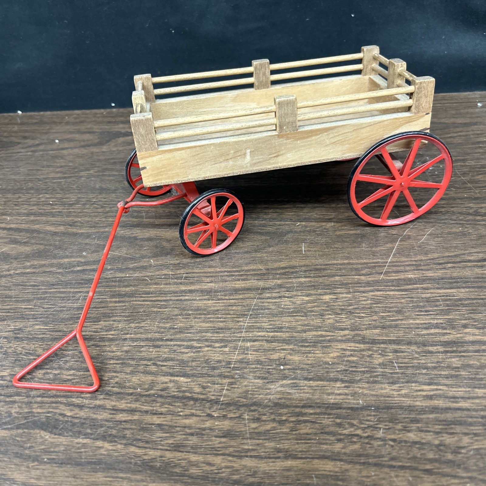 Vintage Decor  Wood Wagon Red Wheels & Handle