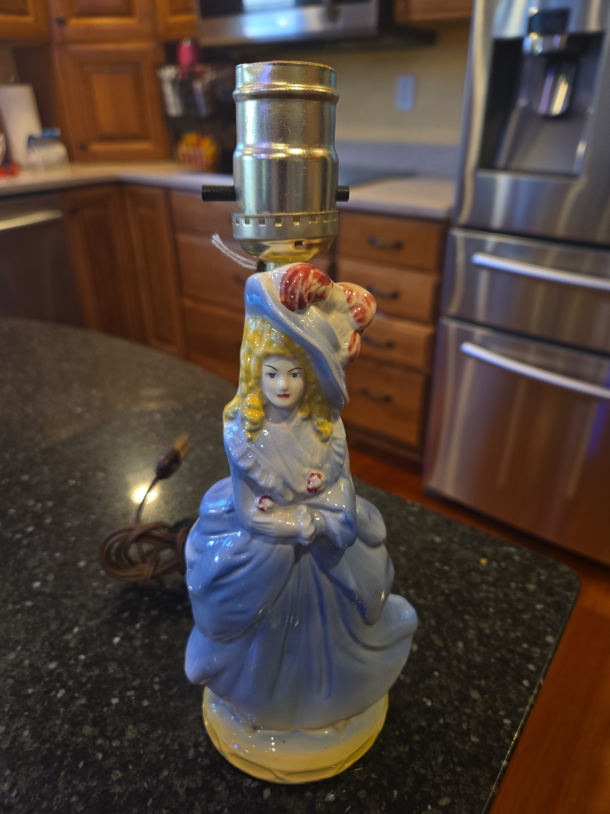 Vintage Porcelain Victorian Lady Figurine Table Lamp - Blue Dress Parts / Repair Vintage Porcelain Victorian Lady Figurine Table Lamp - Blue Dress Parts / Repair