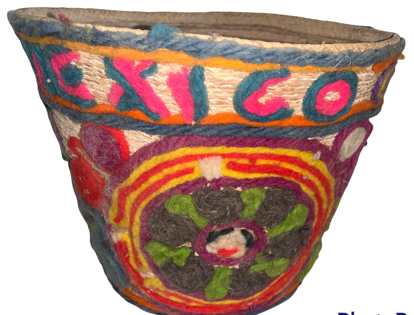 Vintage Mexican Yarn Art Basket Handmade 8.5” X 8” READ