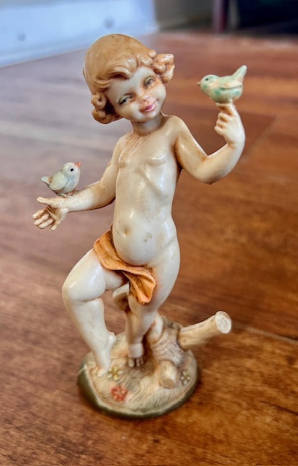 Vintage Depose Italy Porcelain Figurine of Child with Birds