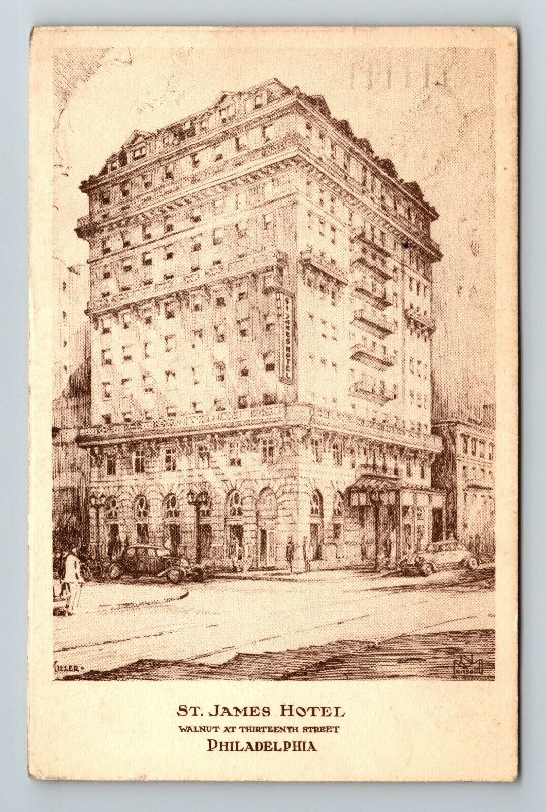 Philadelphia PA-Pennsylvania St James Hotel Vintage Souvenir Postcard