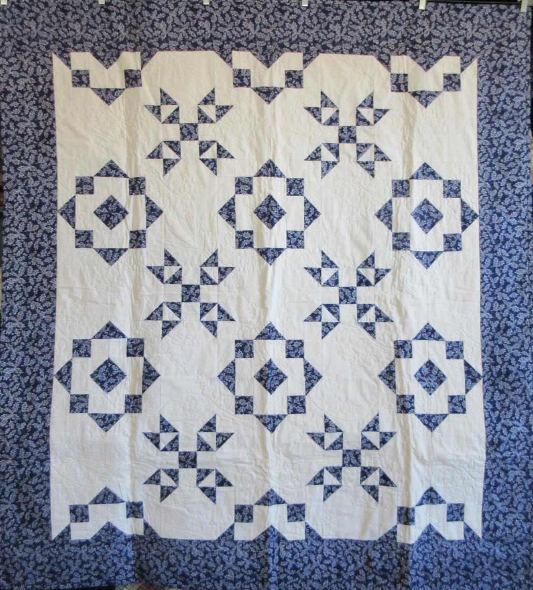 Vintage Handmade Patchwork Quilt, CHRISTMAS HOLLY, BLUE, SILVER, WHITE, 58 X 65 Vintage Handmade Patchwork Quilt, CHRISTMAS HOLLY, BLUE, SILVER, WHITE, 58 X 65