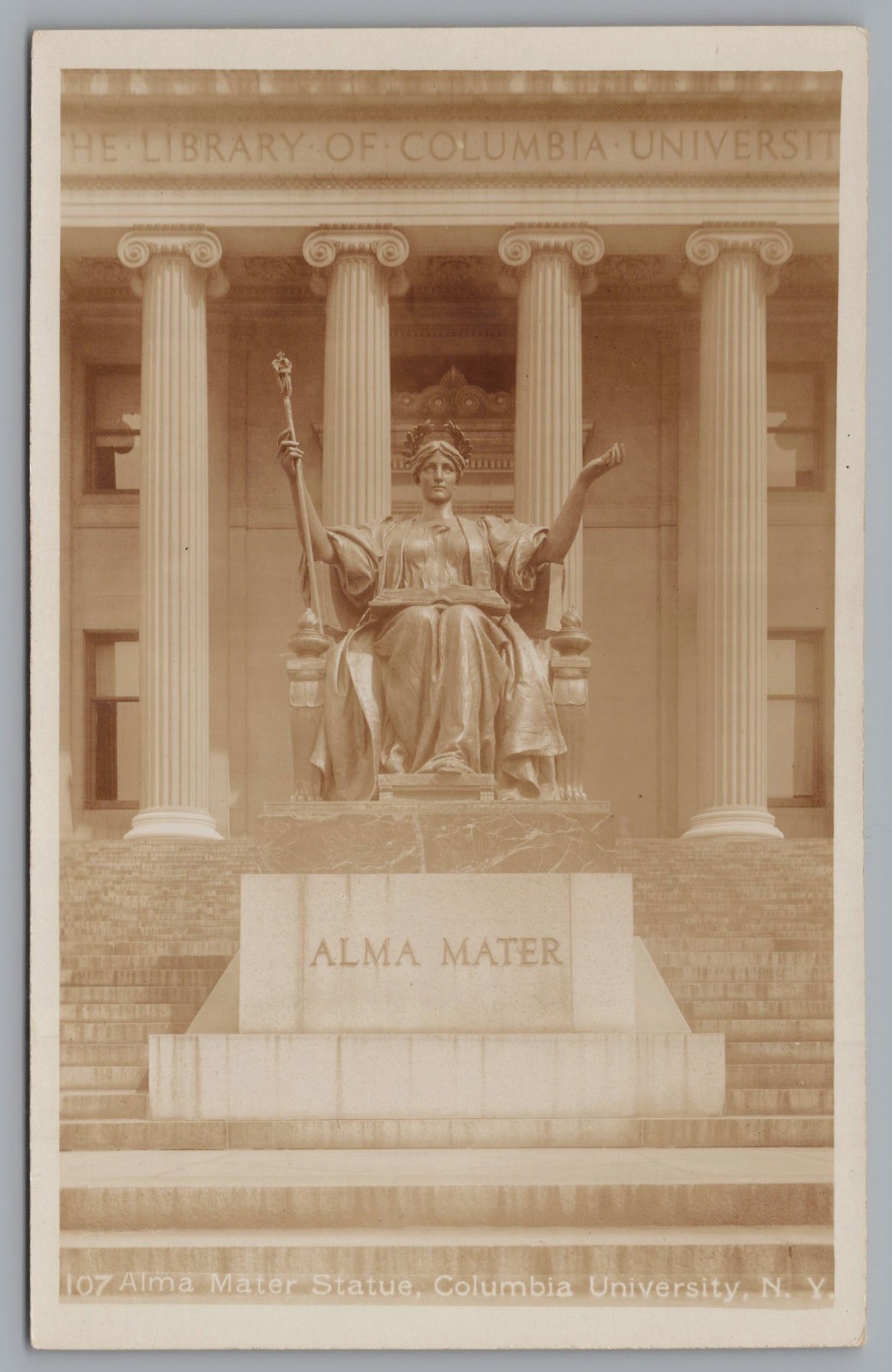 RPPC Columbia University Library Alma Mater Statue New York City NY Postcard