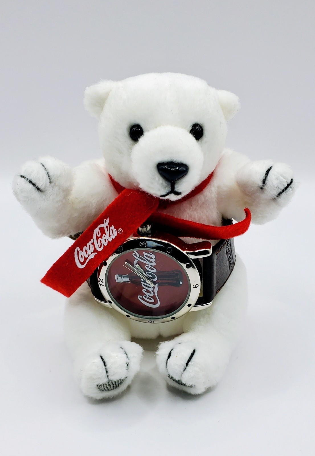 Vintage 2002 Coca-Cola Polar Bear Plush Watch Gift Set Coke Bottle Avon Box