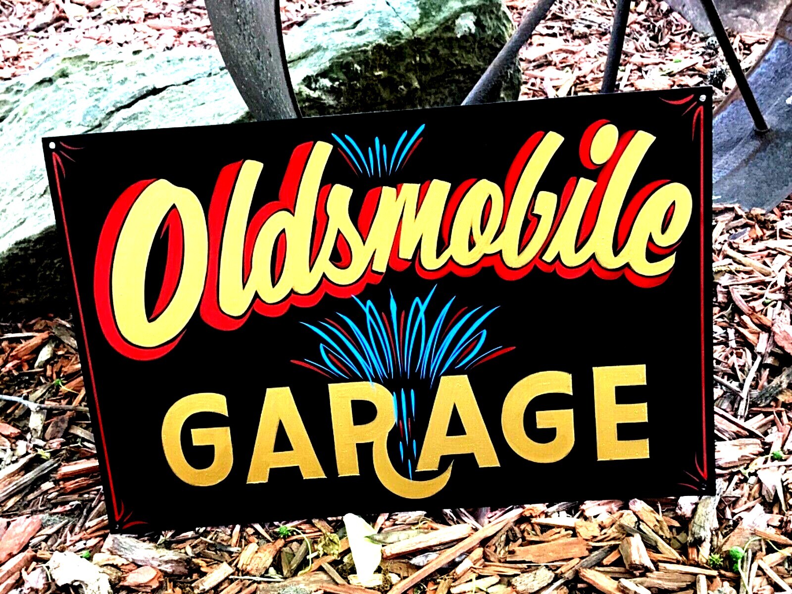 Vintage CHEVY Oldsmobile Garage Hand Painted HOT RAT ROD SHOP SIGN Pinstriped