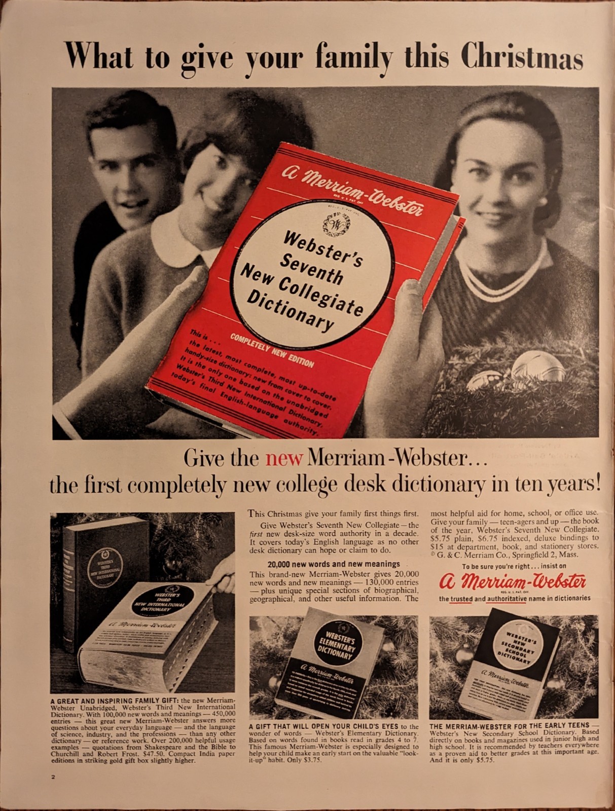 Merriam-Webster Dictionary Print Ad Vintage 1963 Folio Magazine Advertisement