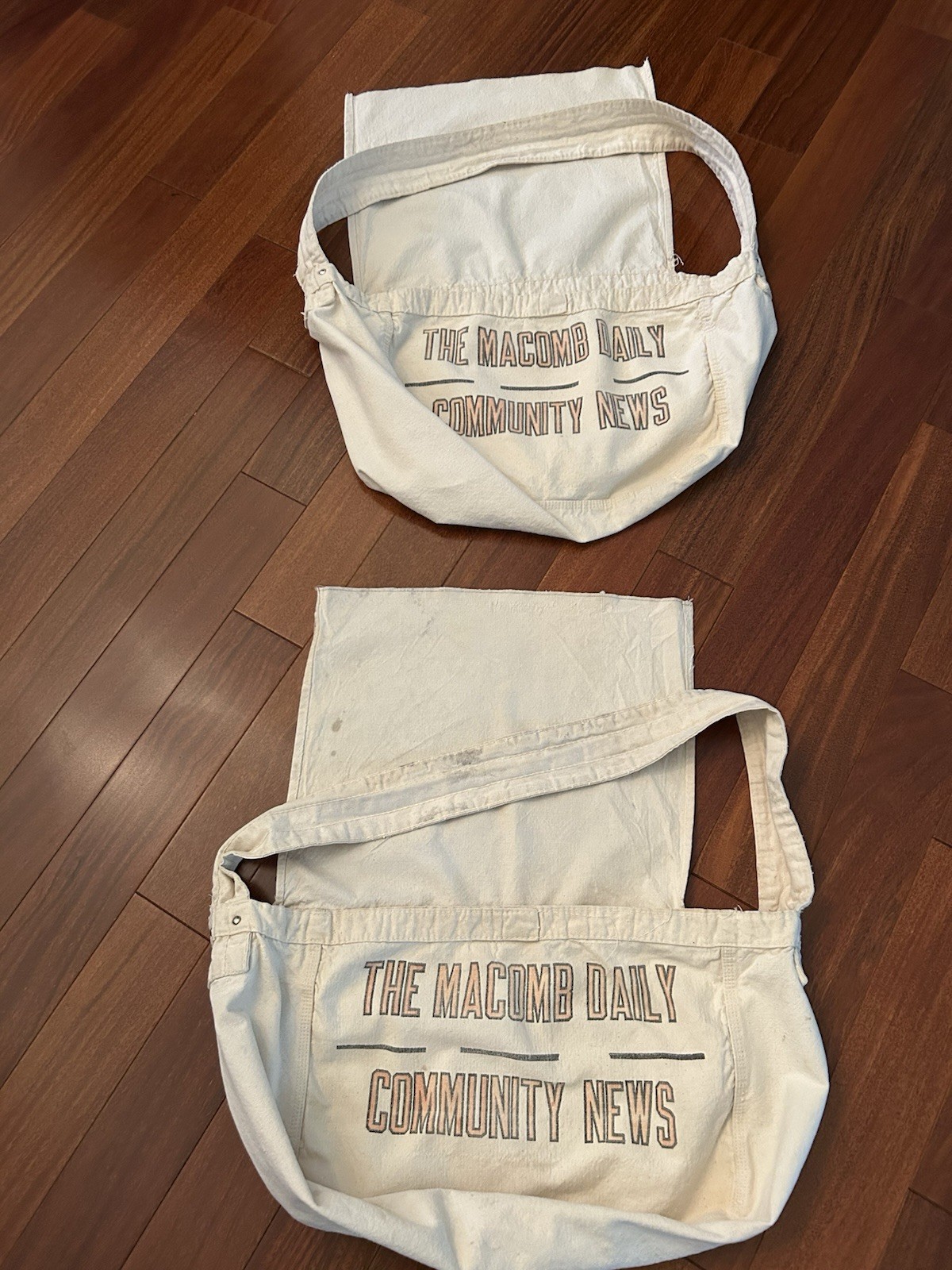 2 Vintage “The Macomb Daily” “Community News” Newspaper Carrier Canvas Bags 2 Vintage “The Macomb Daily” “Community News” Newspaper Carrier Canvas Bags
