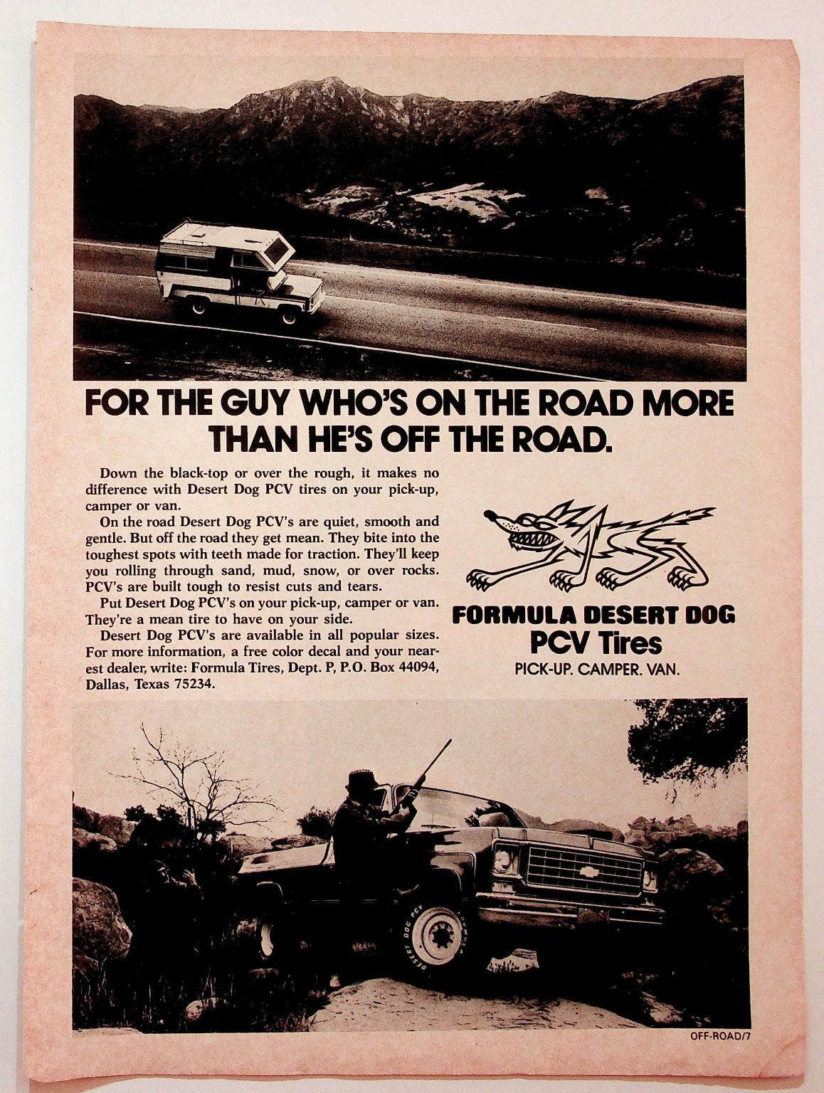 Formula Desert Dog PCV Tires Vintage 1970s Magazine Ad Wile E. Coyote Art