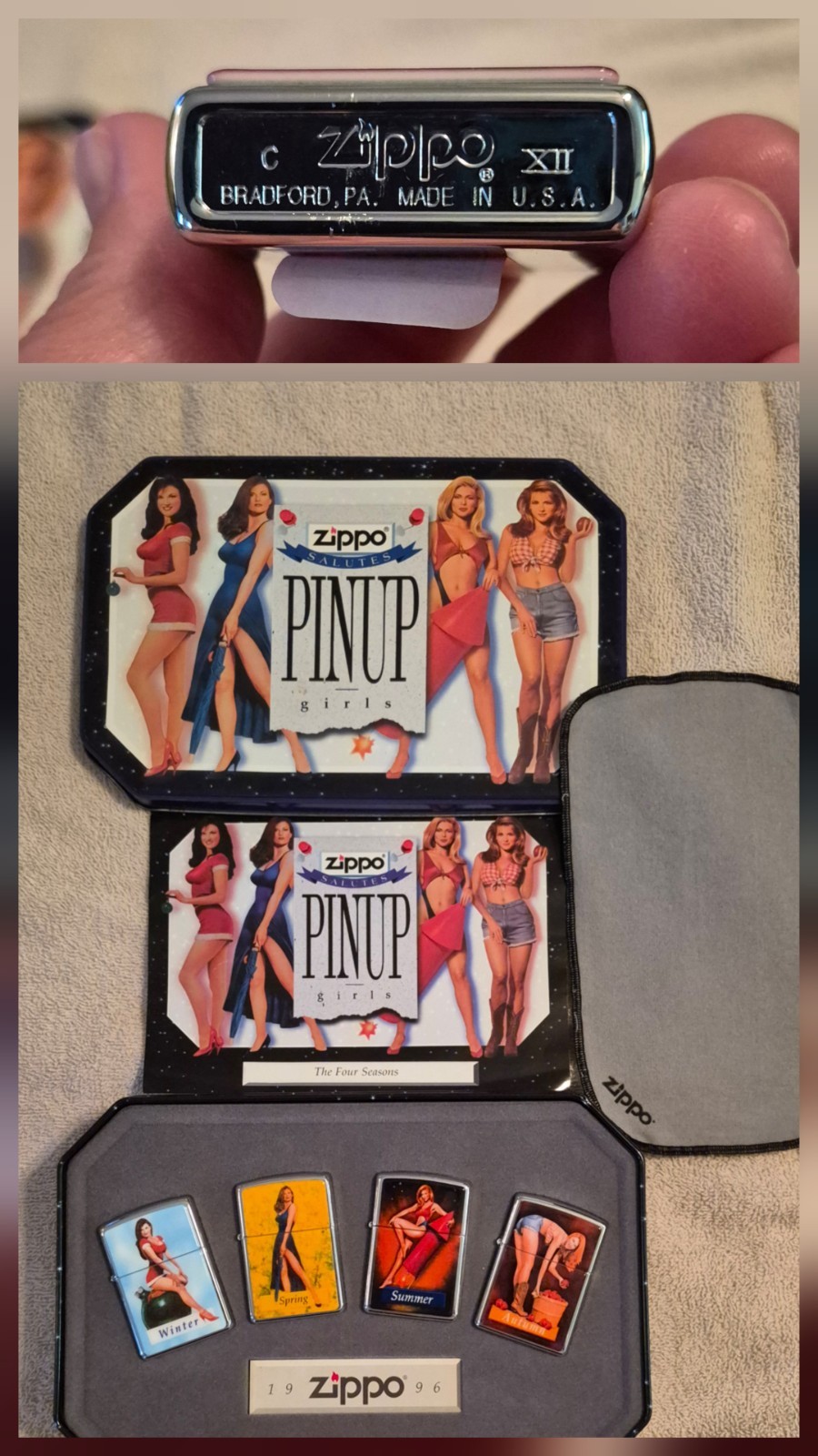 1996 Zippo Salutes Pin Up Girls Four Seasons 4 lighter Gift Set  Complete /Case 