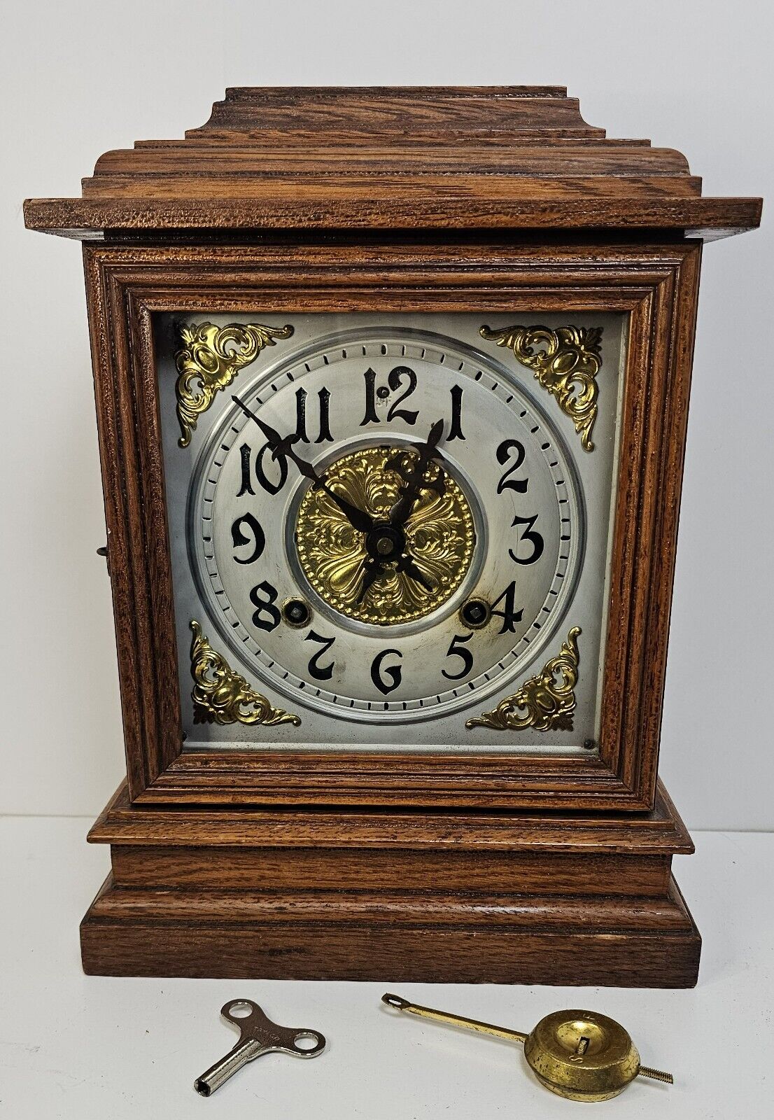 Ansonia Cabinet Clock No 56 circa 1914 w Pendulum & Key