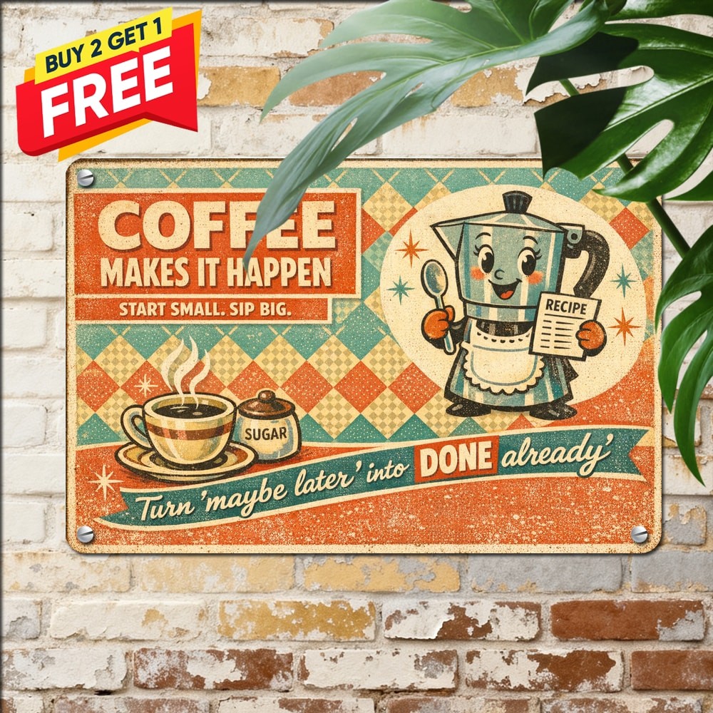 Vintage Coffee House Brewing Recipe Cafe Diner Kitchen Decor Metal Sign 8x12